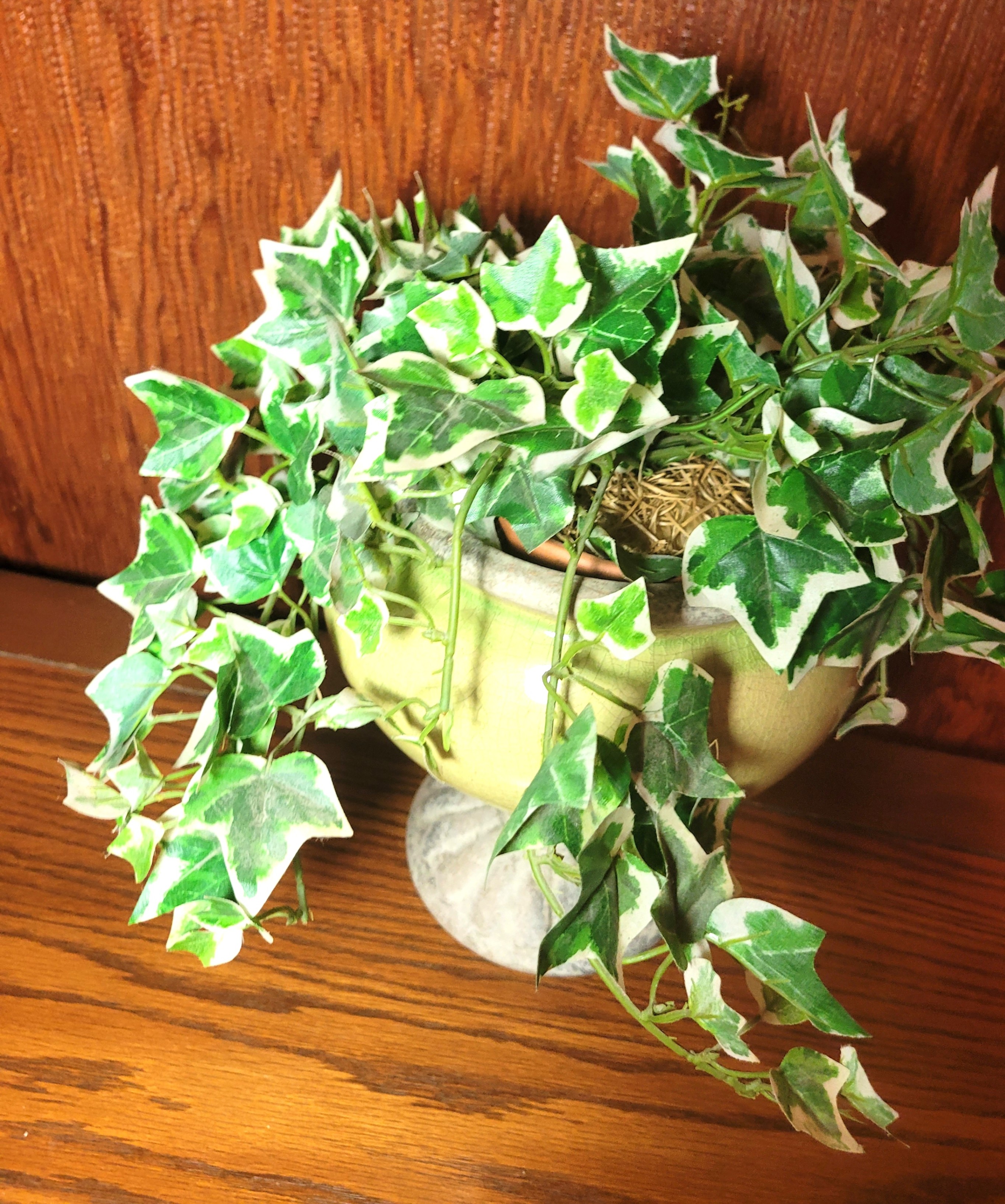1998 Green Crackle Glaze Pedestal Urn Vase Planter Faux Flowers - photo 5