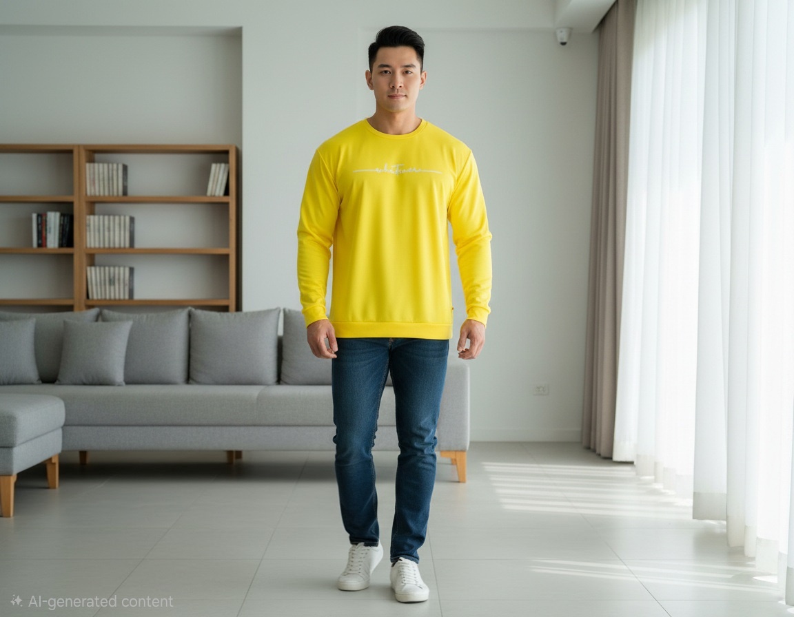 BRAND NEW MEN'S CREW NECK LONG SLEEVE T-SHIRT (2XL - YELLOW) - photo 2