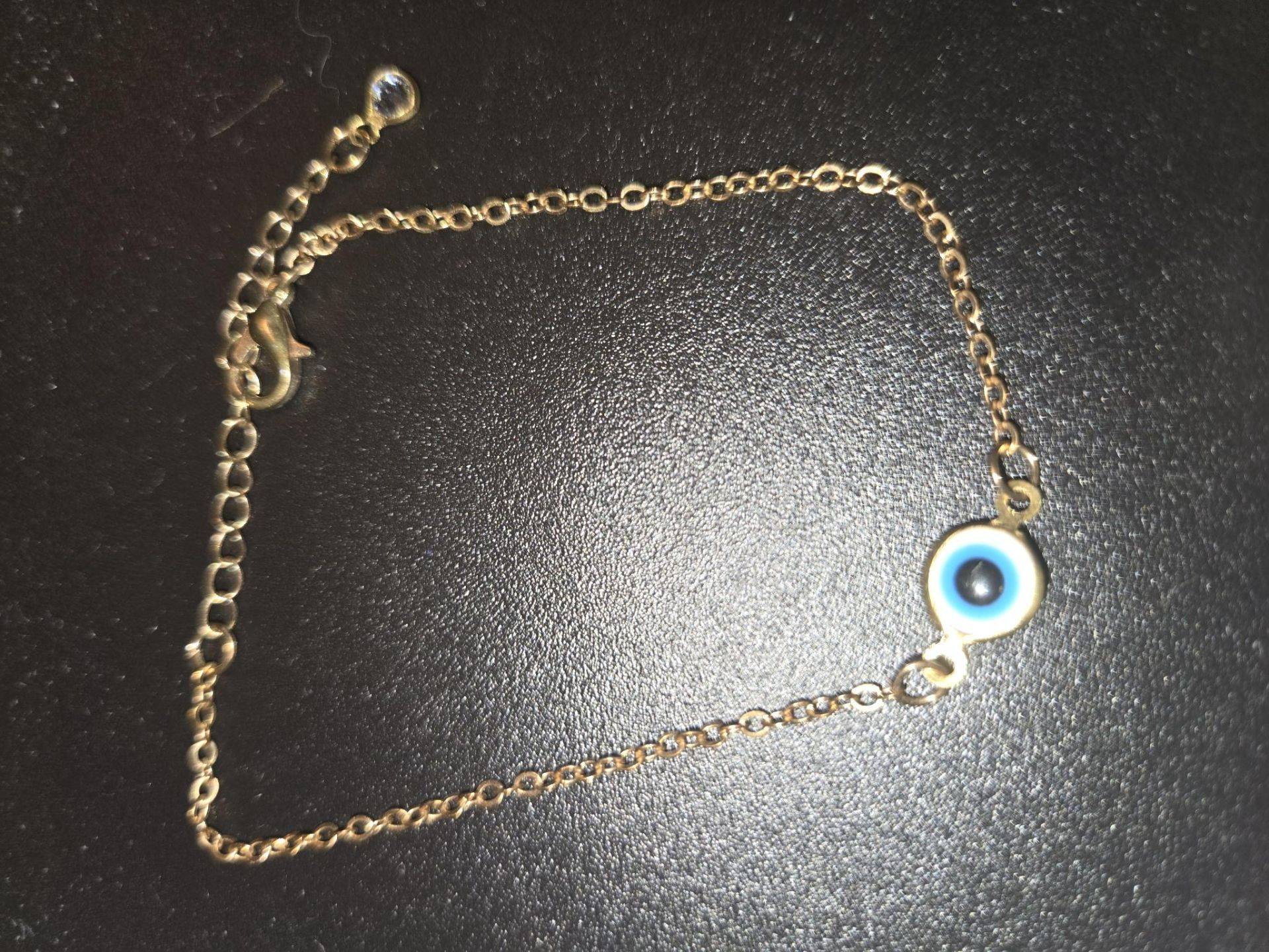 Gold-tone evil eye bracelet and unique bottle cap art pin - photo 2