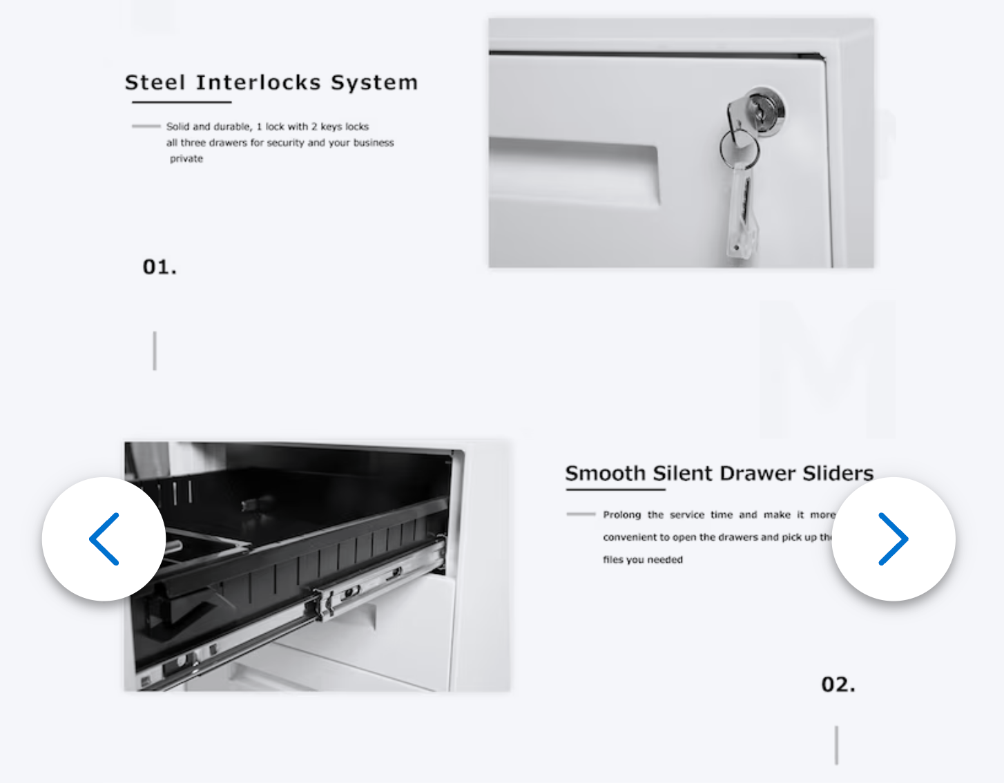 Modern White Mobile Steel File Cabinet with 3 Drawer & Lock/Key - photo 3