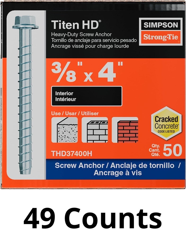 Simpson Strong-Tie Titen HD 3/8" x 4" Anchors – 49 Pcs