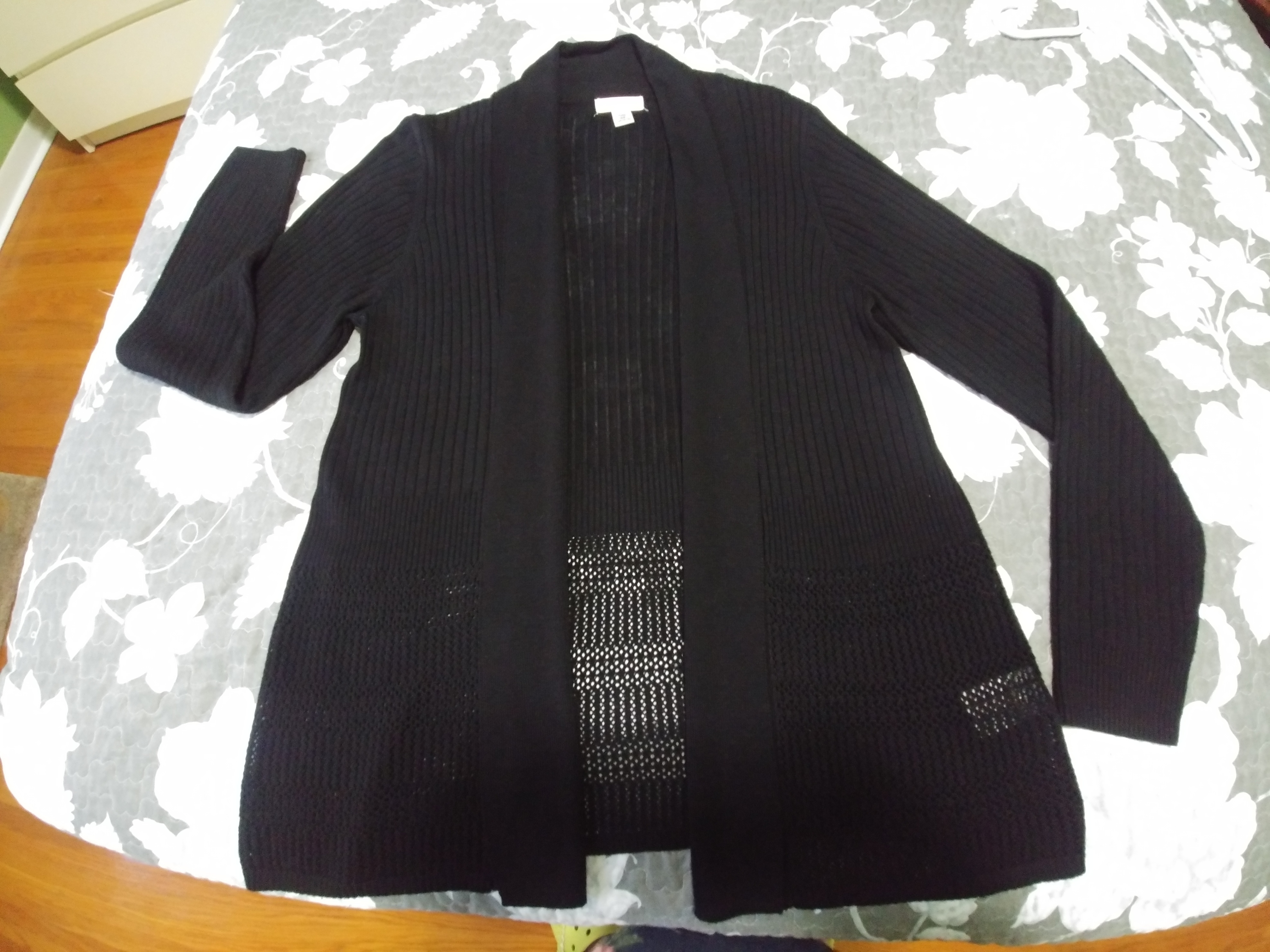 Tradition Black Sweater, no buttons, knit look bottom Size 12P
