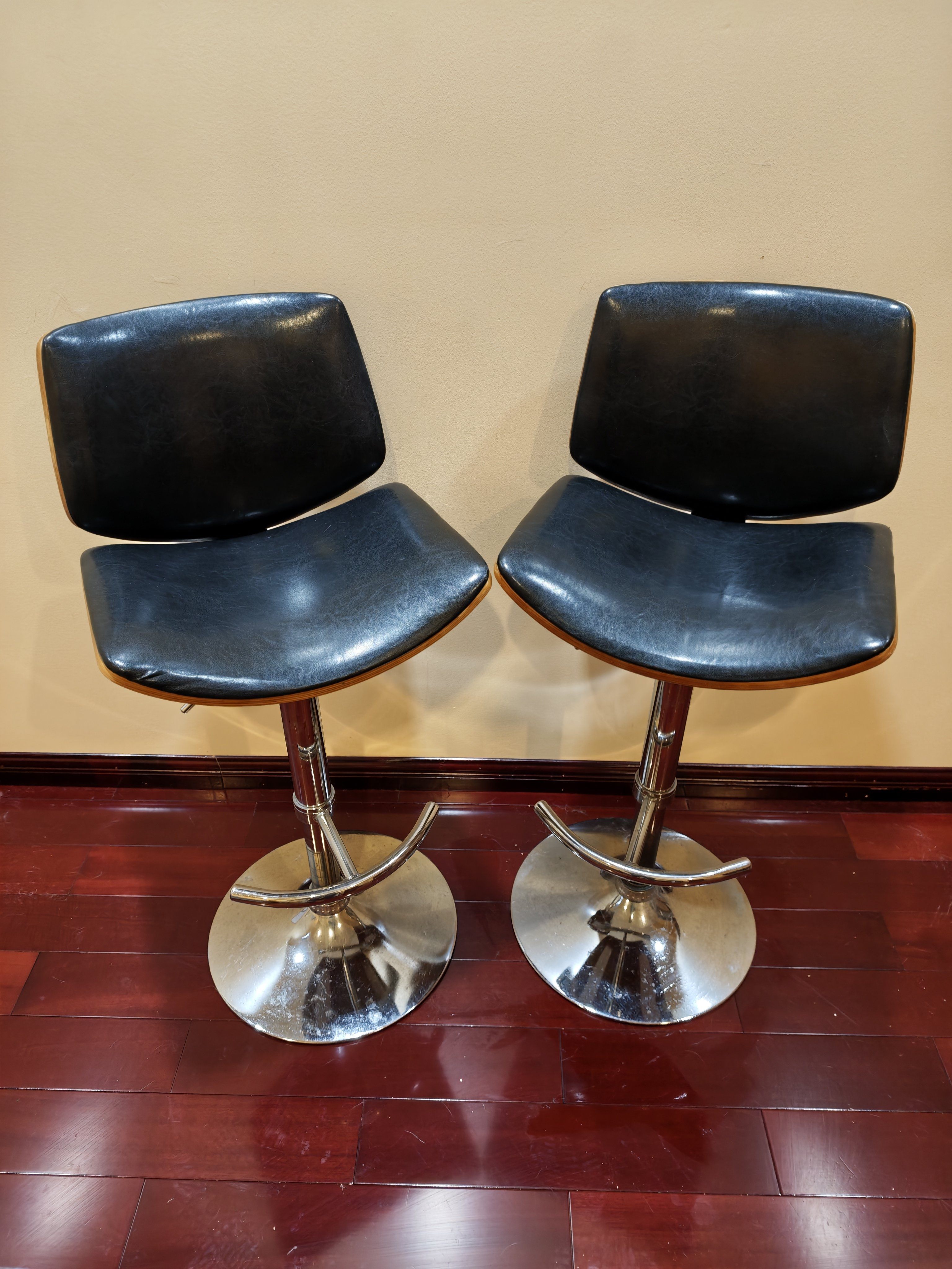 Leather Bar Stools - Set of 2, Adjustable Height