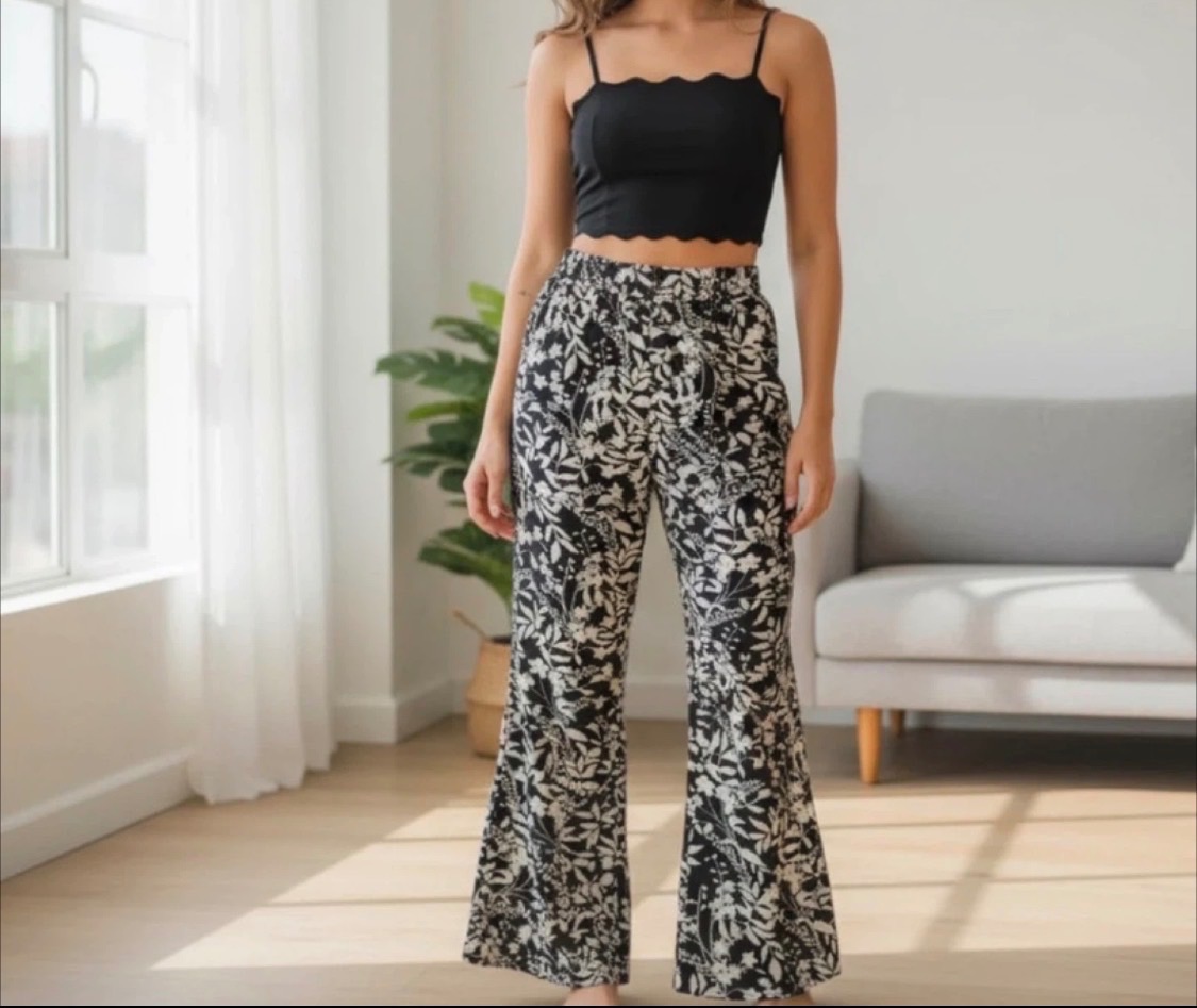Midnight Sky Black Floral Wide Leg Pants