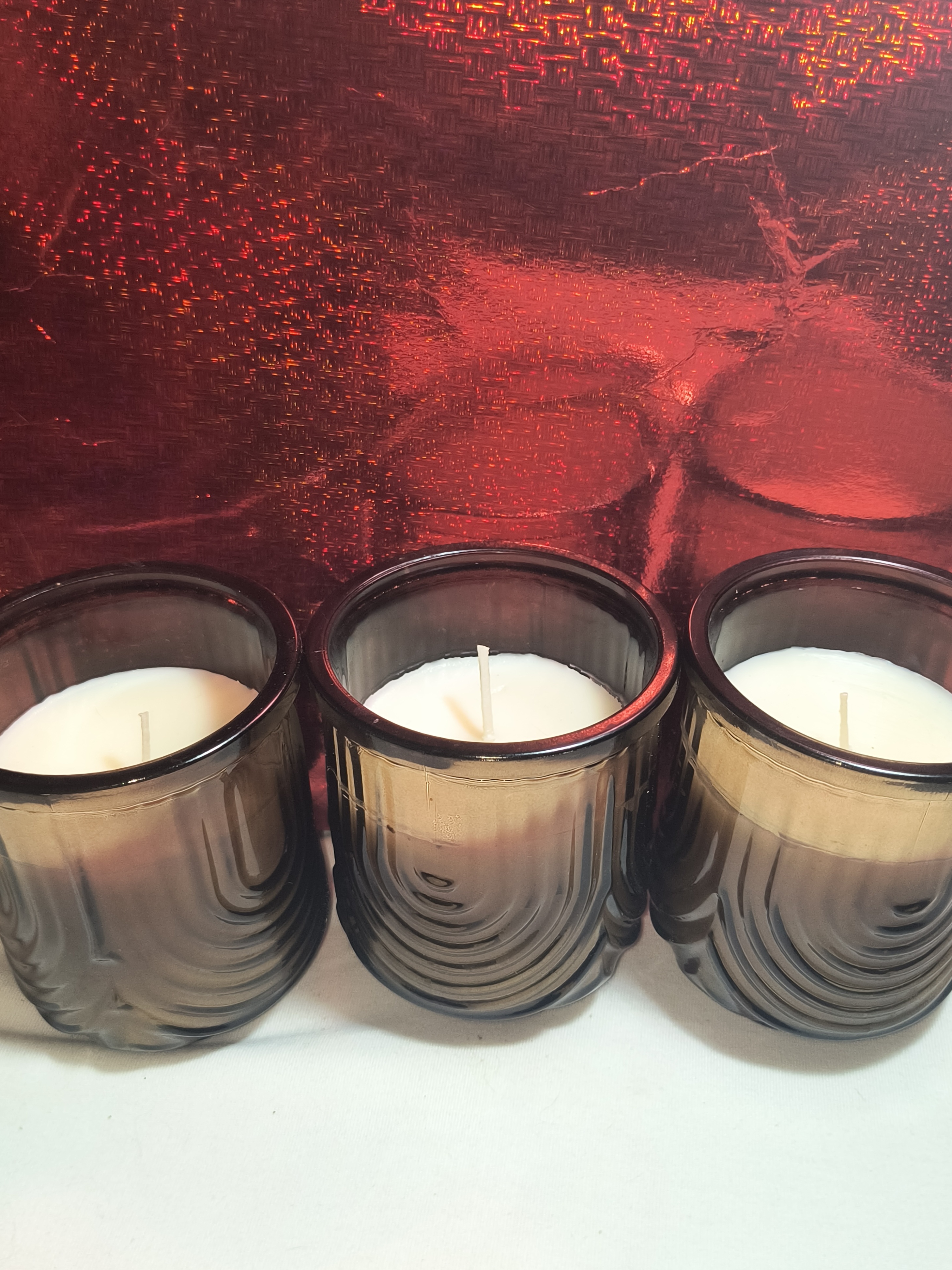 3x for 1 Amber Glass Ribbed Scented Wax Candles Topless!