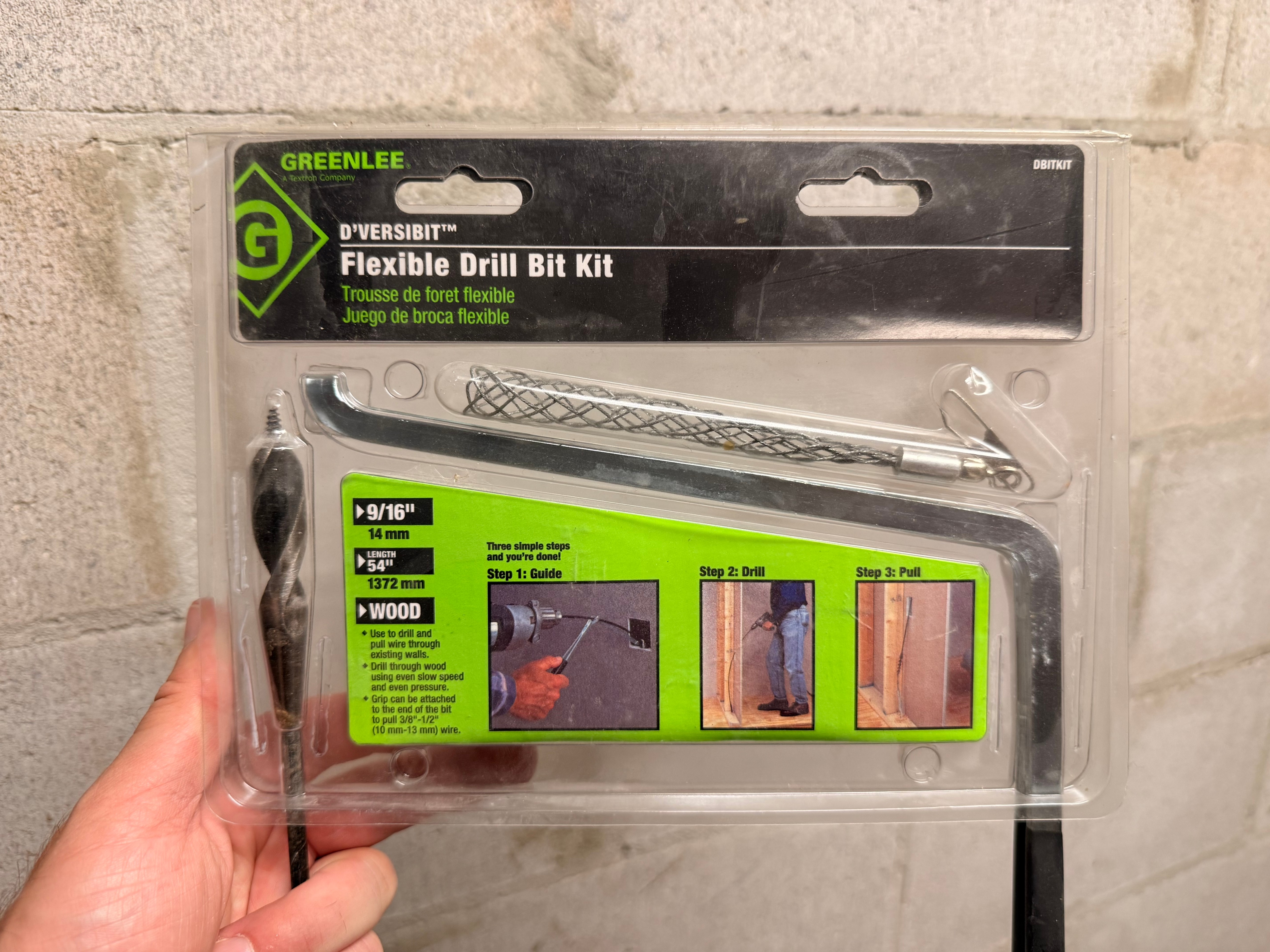 Greenlee 54" Flexible Installer Drill Bit kit for Pulling Wires