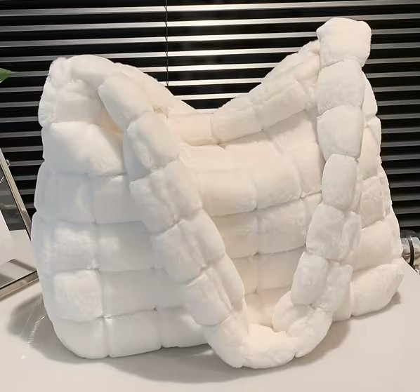 Medium-"PLUSH" WHITE-Shoulder/Tote/Handbag with Snap-BRAND NEW!