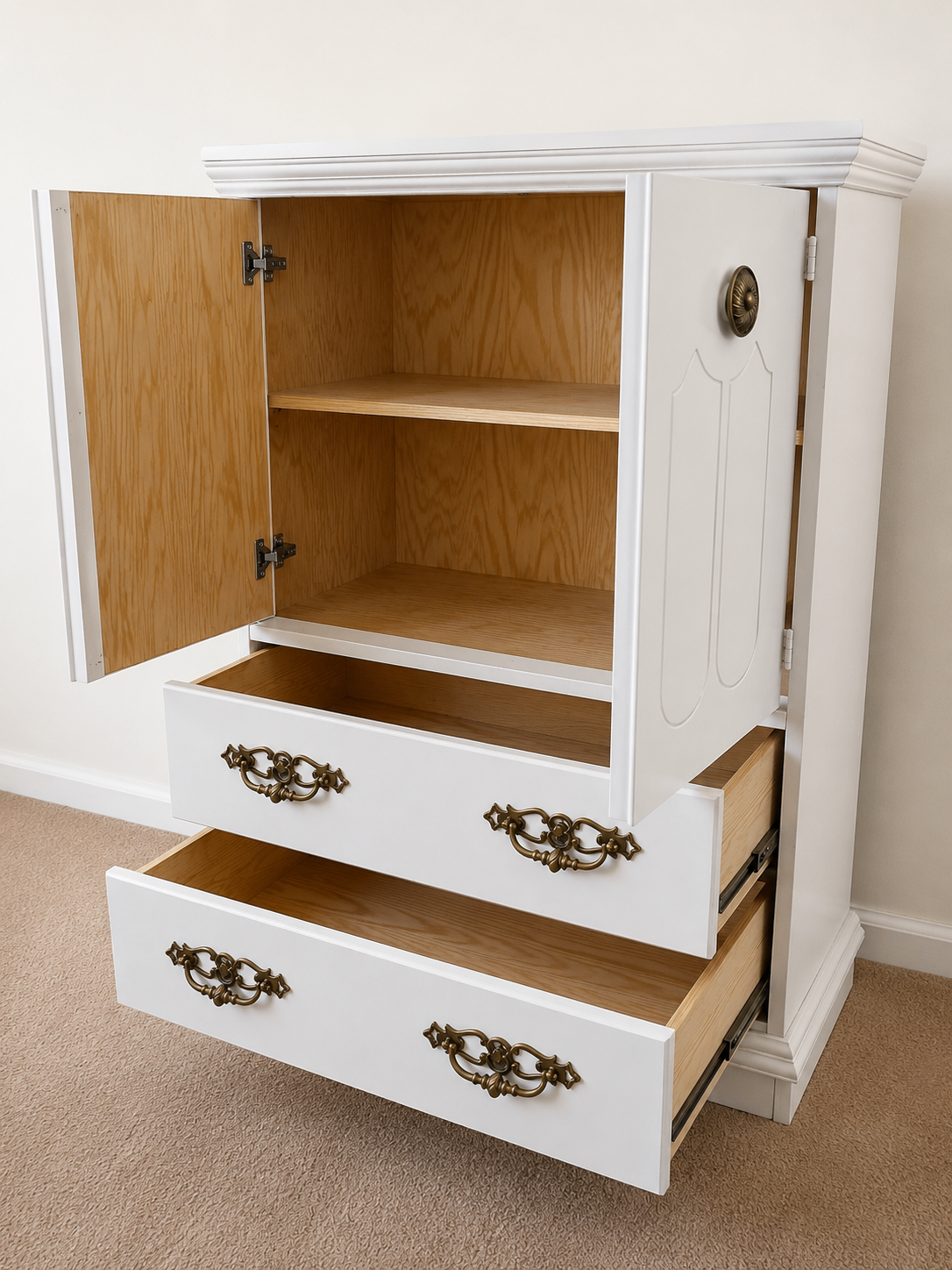 Vintage Solid Wood Armoire / Storage Cabinet w/ Drawers (White) - photo 3