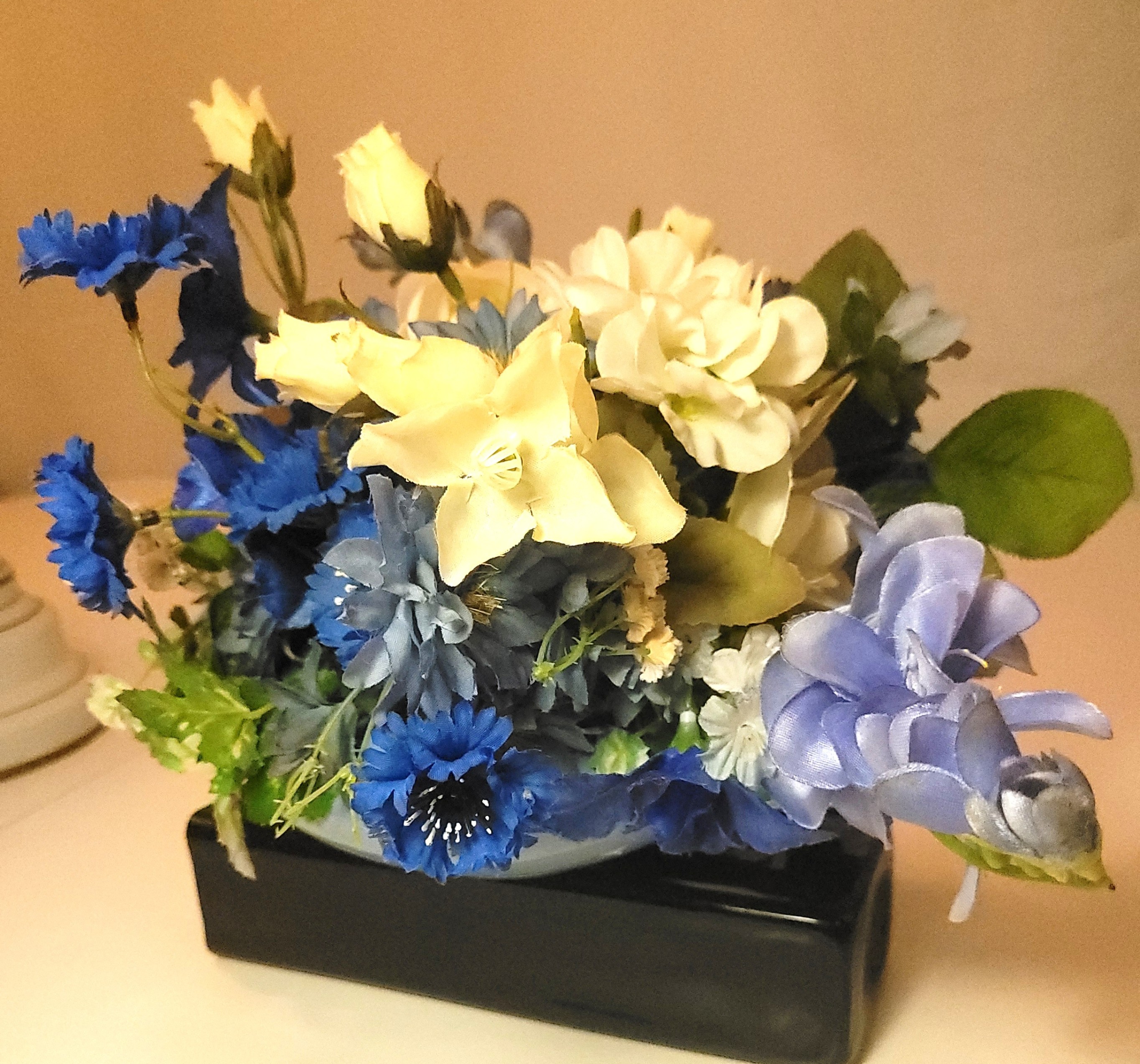 Vintage Blue & White Faux Floral Arrangement in Light Blue Bowl - photo 4