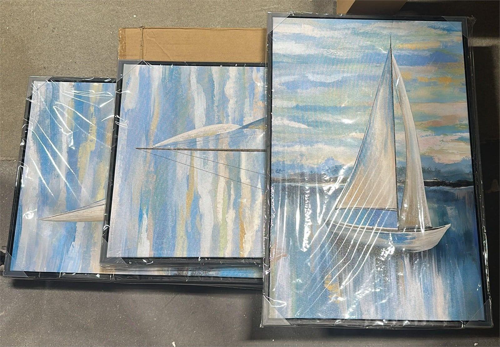 Canvas Wall Art Set of 3 Sailboats