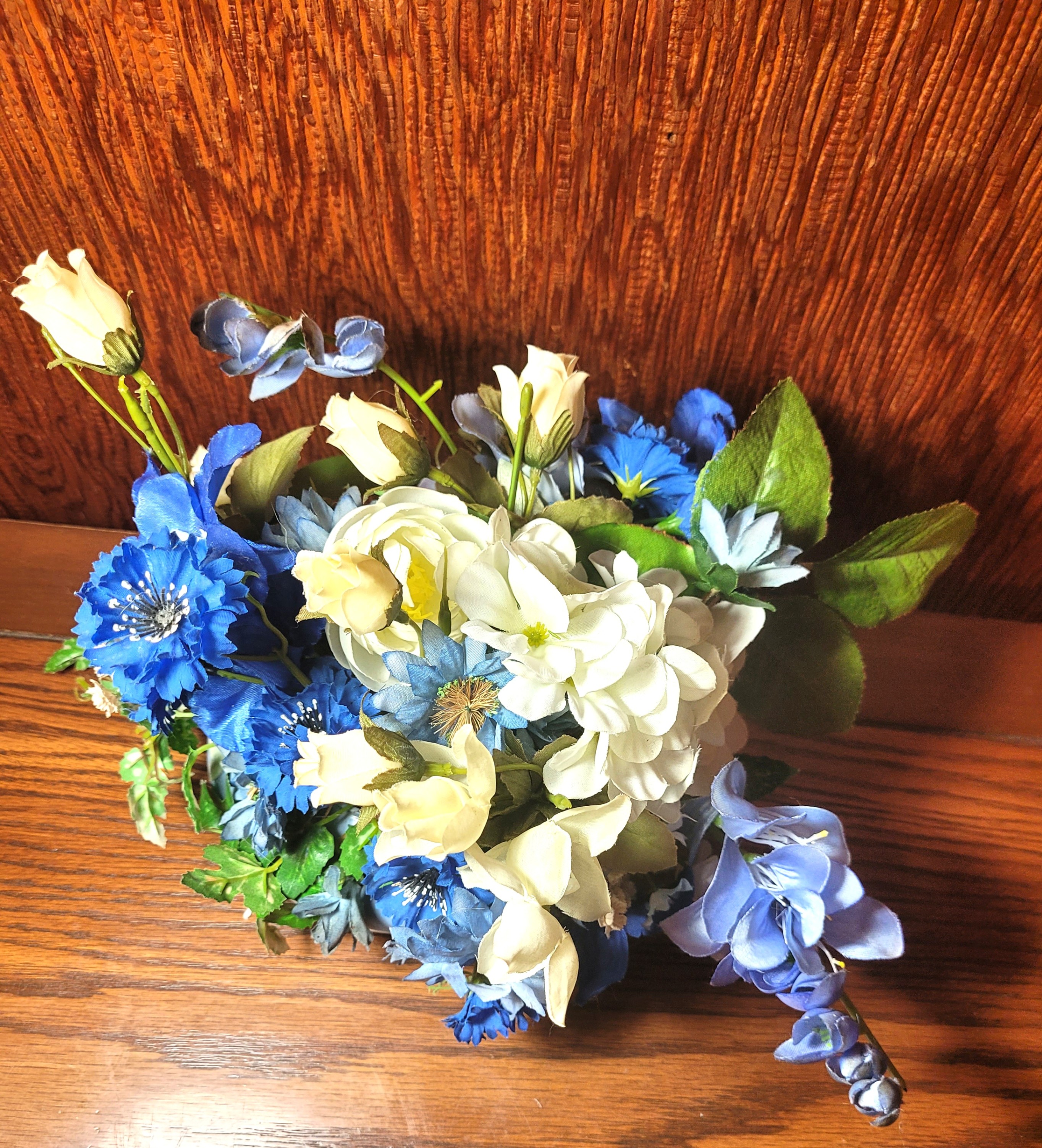 Vintage Blue & White Faux Floral Arrangement in Light Blue Bowl - photo 2