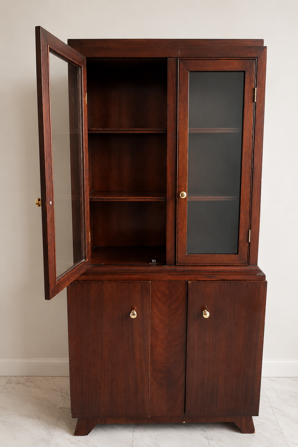 Vintage Solid Wood Hutch & China Cabinet w/ Glass Doors - photo 2