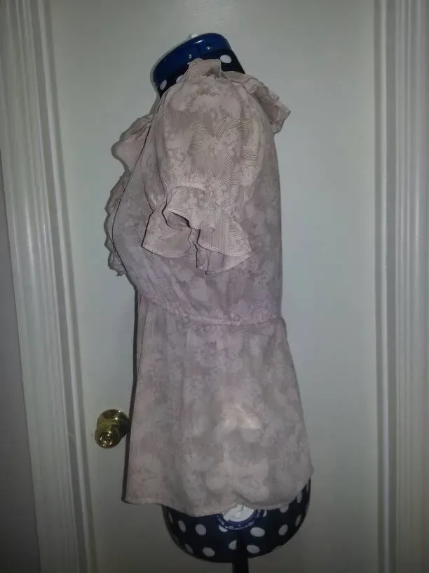 Pretty Frilly Beige Shirt With Print - H&M (Size 2, Fits Small) - photo 2