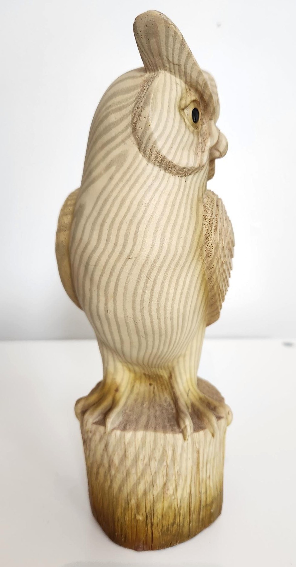 Great-Horned Owl Figurine on Stump - "Carved Wood Appearance" - photo 2