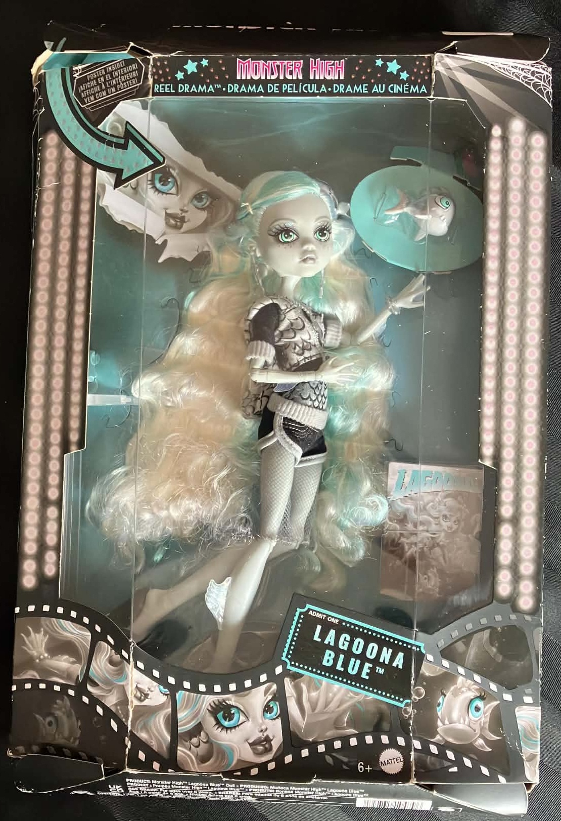 Monster High Reel Drama Doll, Lagoona Blue in Black and White