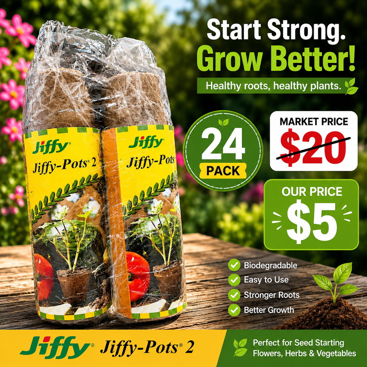 Jiffy-Pots 2 Biodegradable Seed Starting Pots | 24 Pack | - photo 3