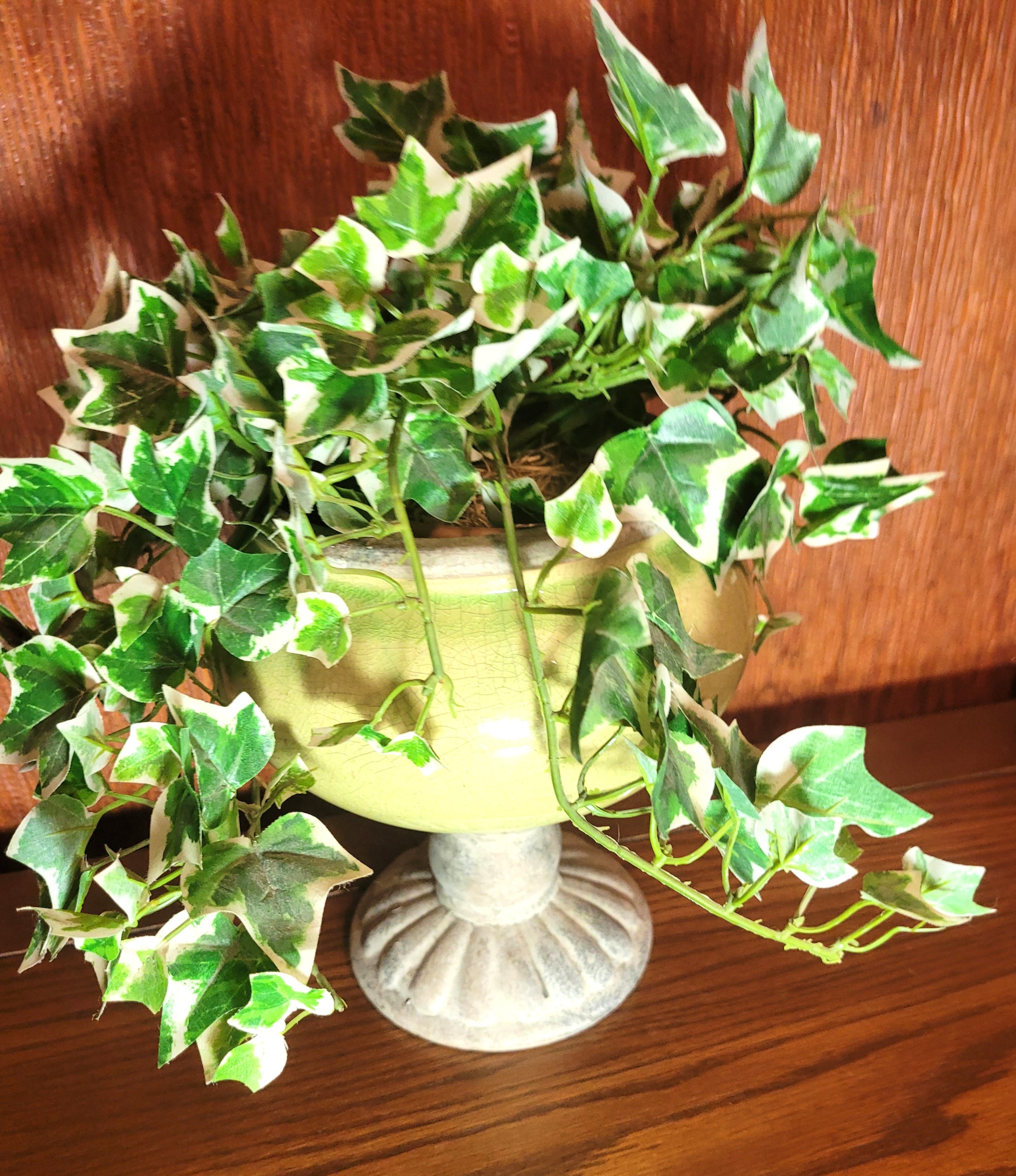 1998 Green Crackle Glaze Pedestal Urn Vase Planter Faux Flowers - photo 2