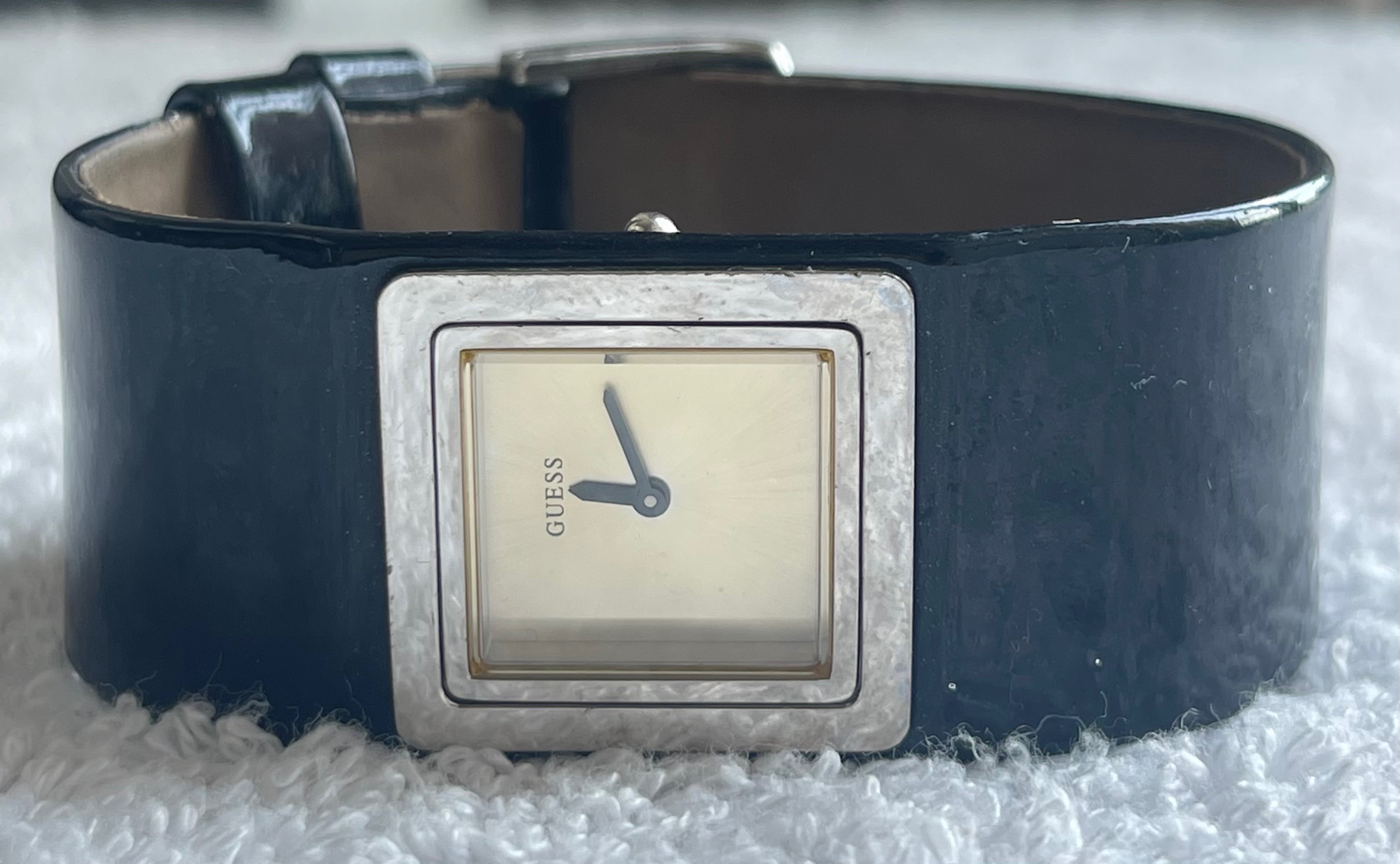 Vintage Guess Black Patent Leather Cuff Watch (Needs Battery)
