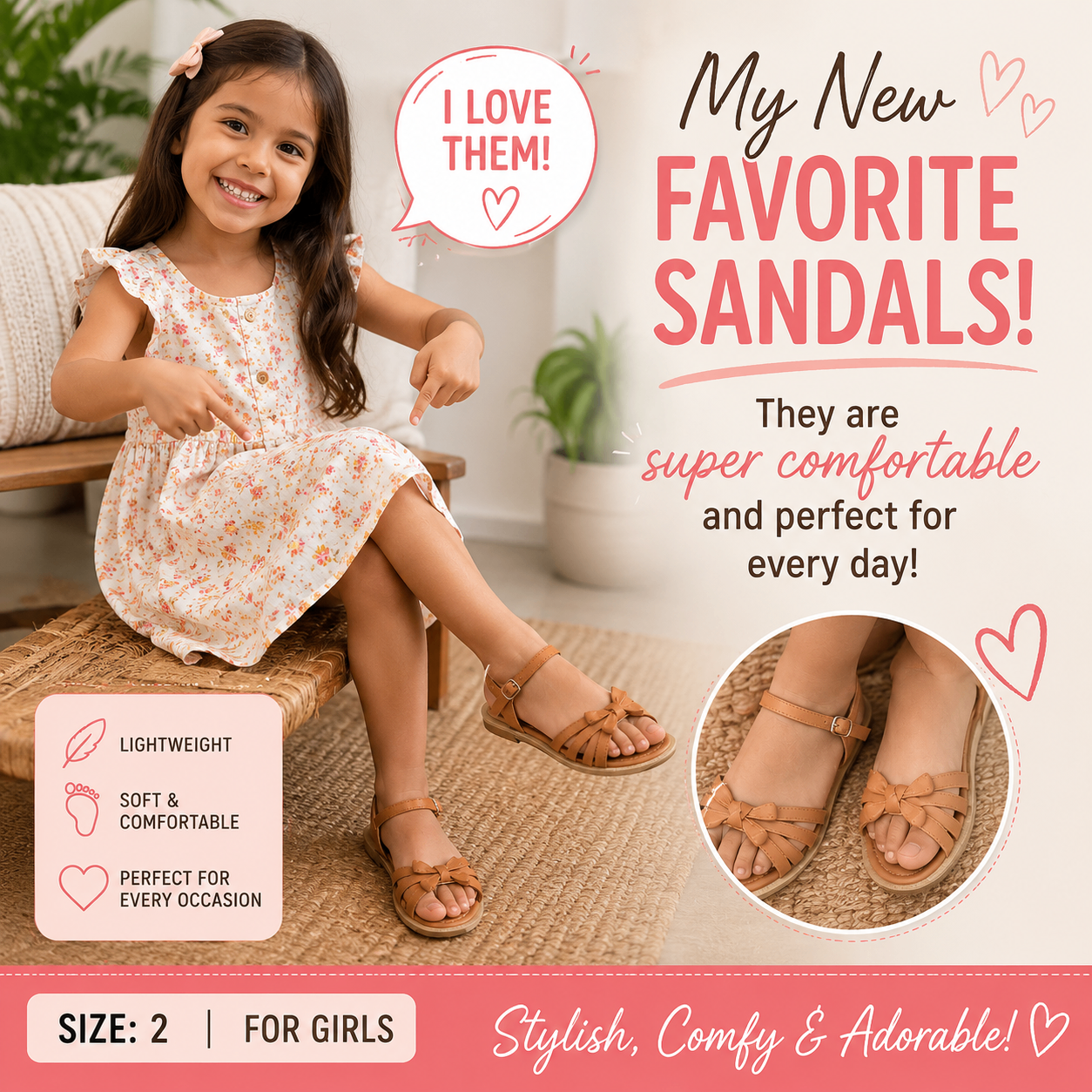 Cute Girls Sandals Size 2 | Comfortable & Stylish | Only $5 - photo 3