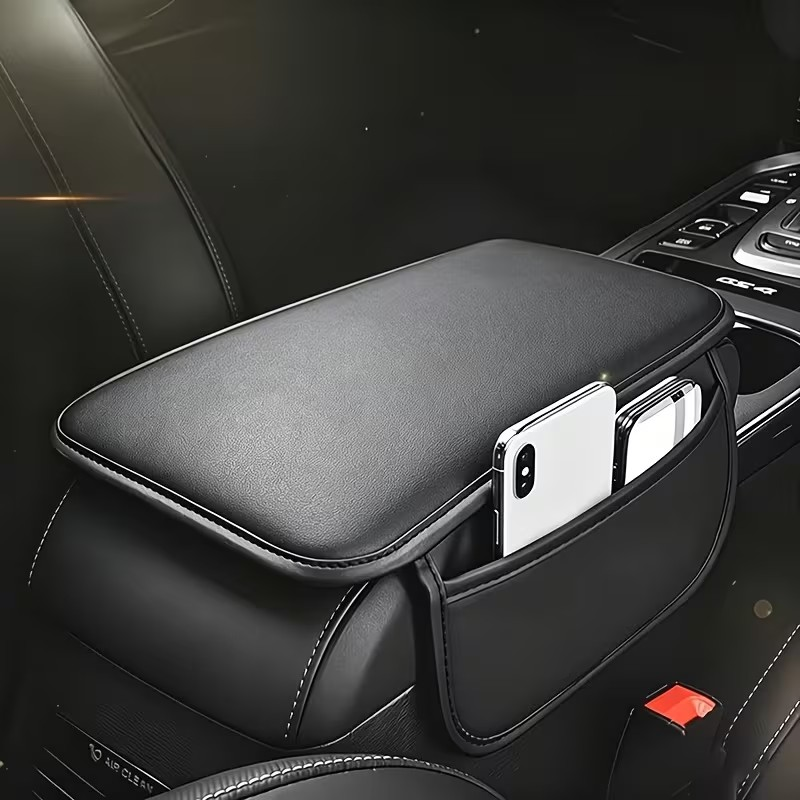 Car PU Leather Armrest Box with side pockets - photo 5