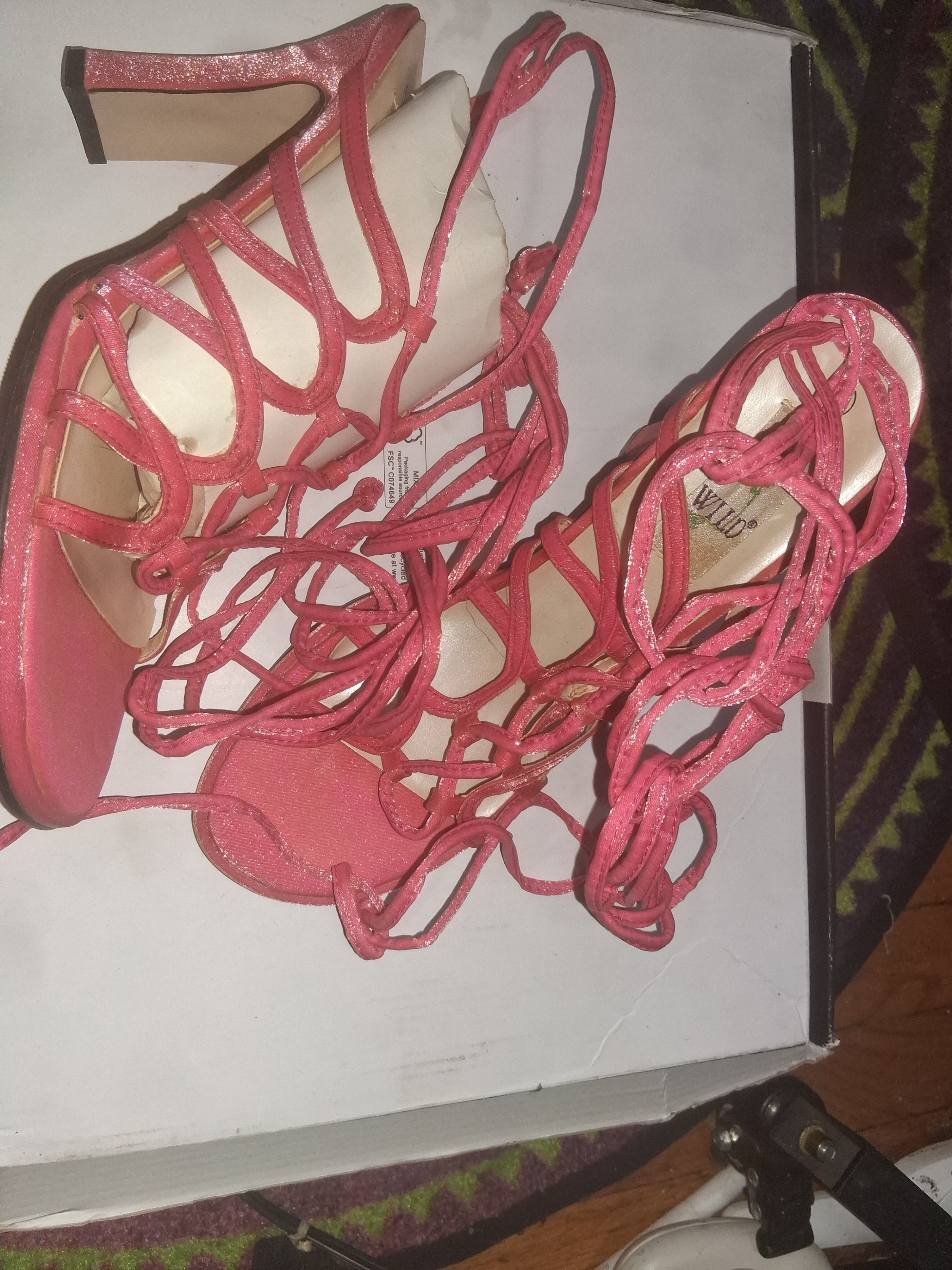 Pink Glitter Lace-Up Heels