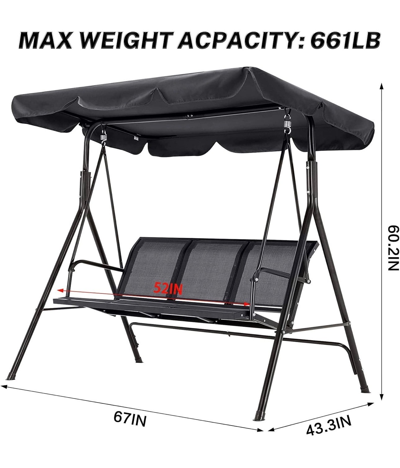 Patio Outdoor Swing Chair Hammock Metal Adjustable Heavy Duty - photo 2