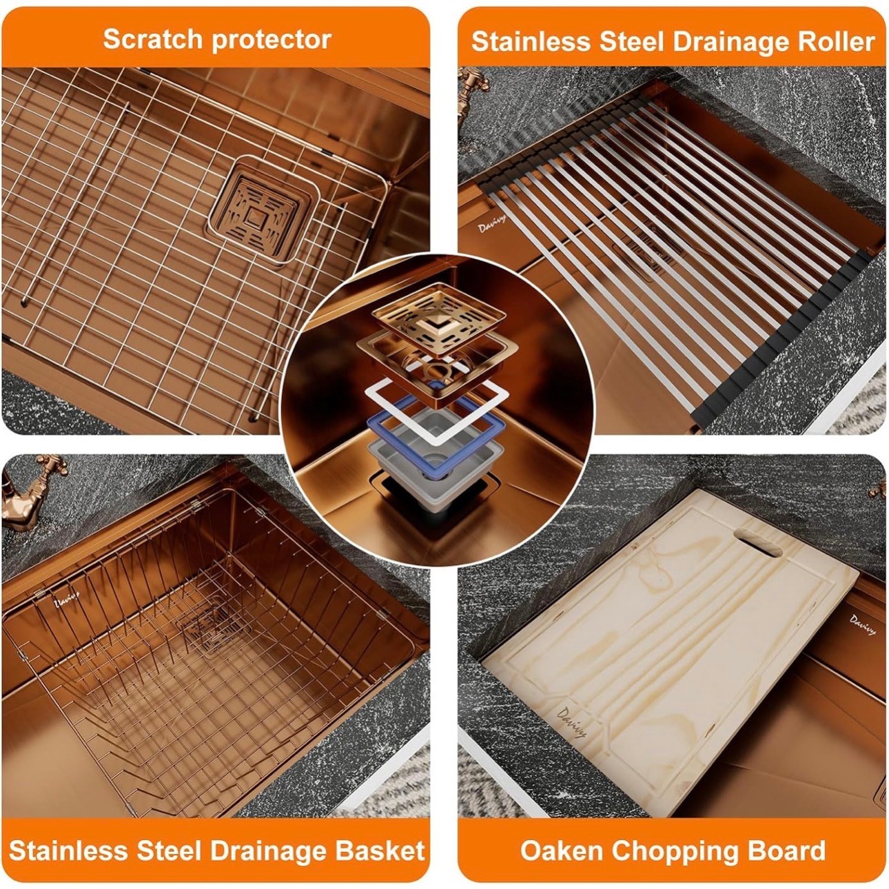 Rose Gold Stainless Steel Kitchen Sink 31x21" Double Track 16 Ga - photo 5
