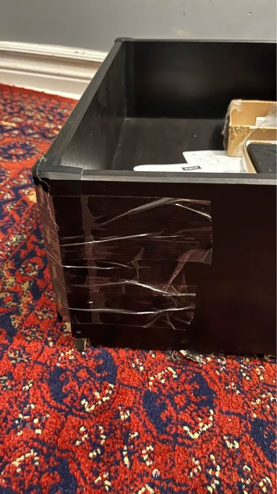 Moving Out Sale: Black-Brown TV Bench with Glass Doors - photo 4