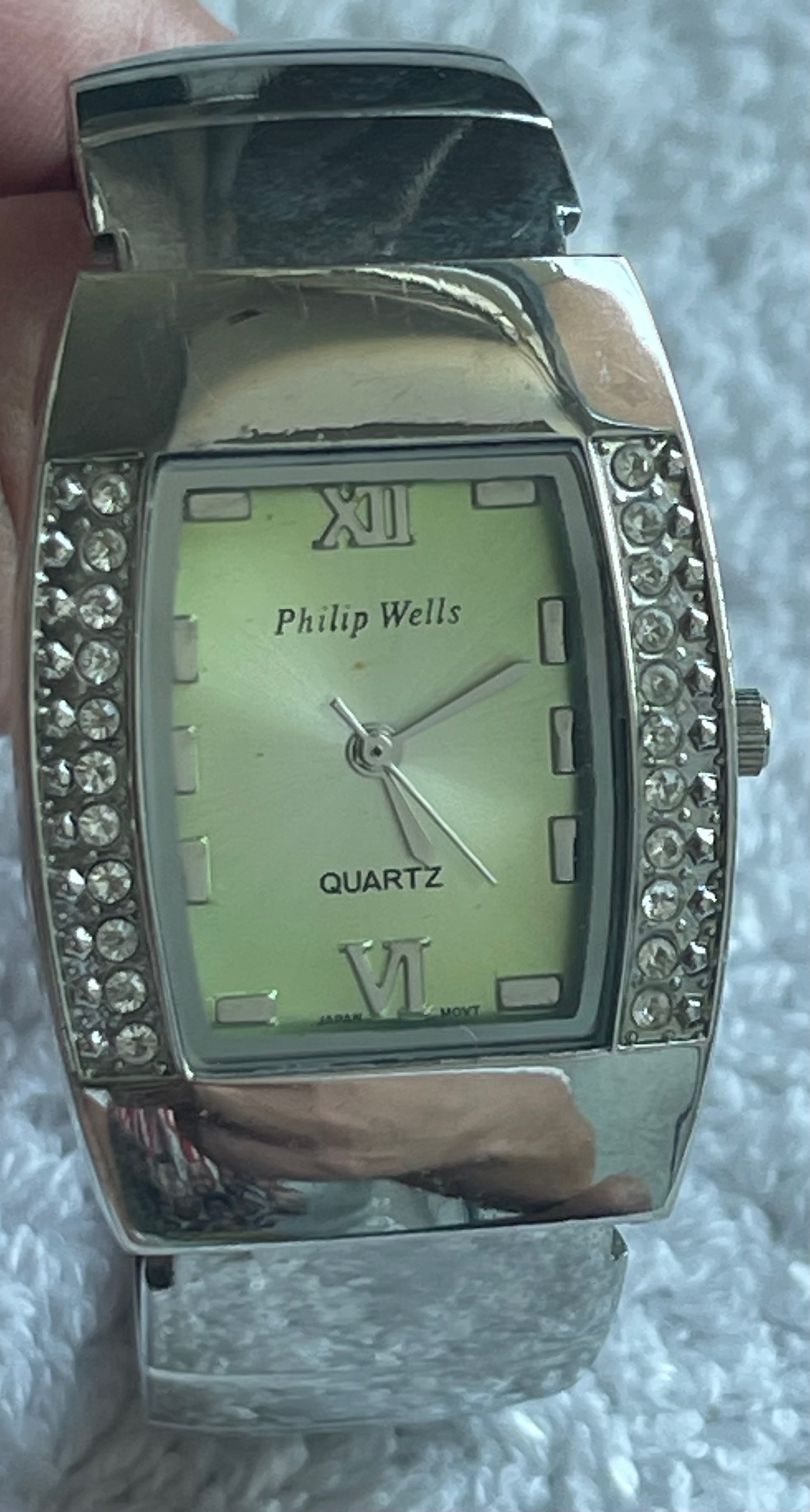 Vintage Philip Wells Green Dial Rhinestone Watch (Needs Battery) - photo 2