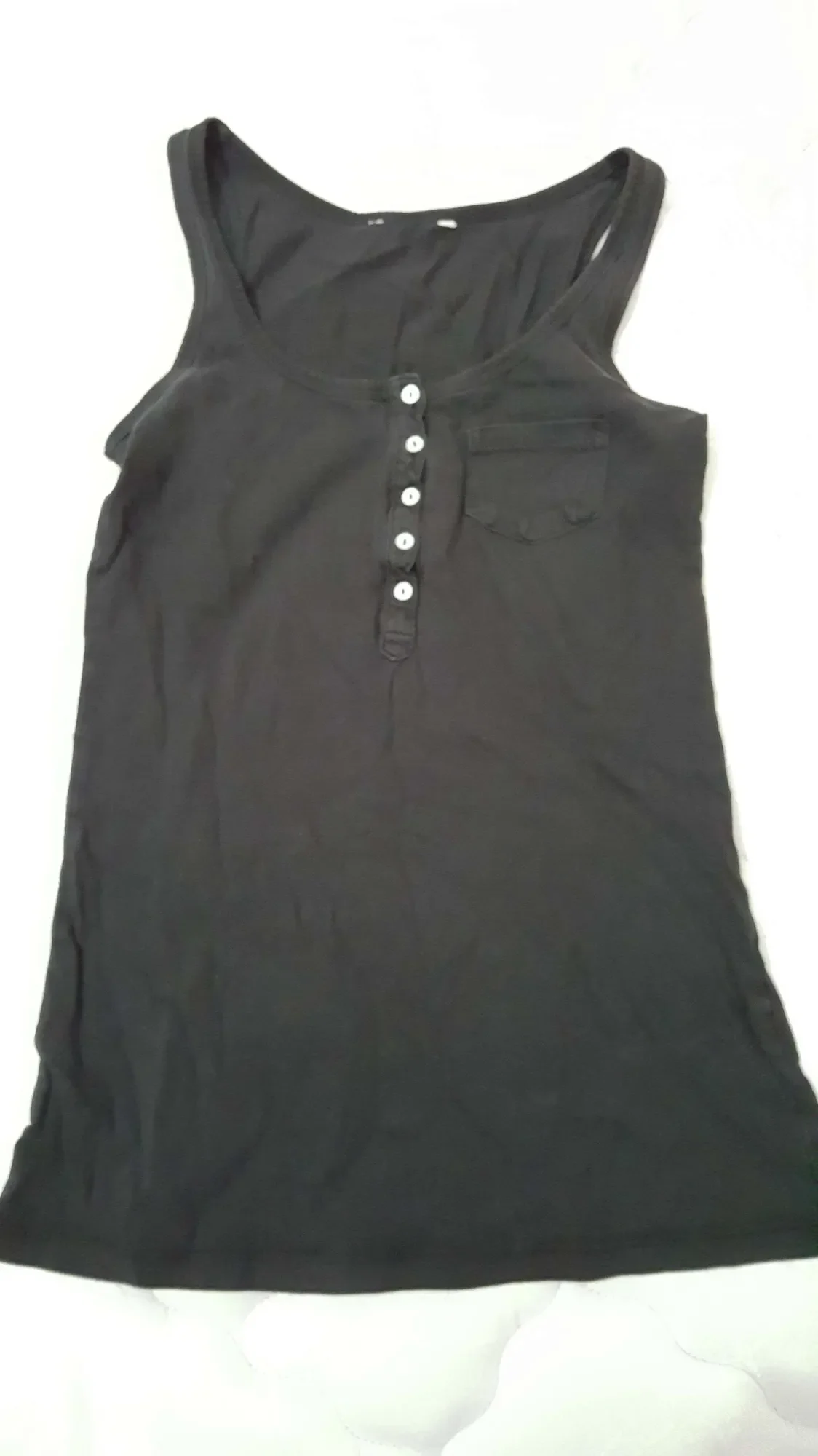 Black Button Tank Top w Pocket -- color is monochrome
