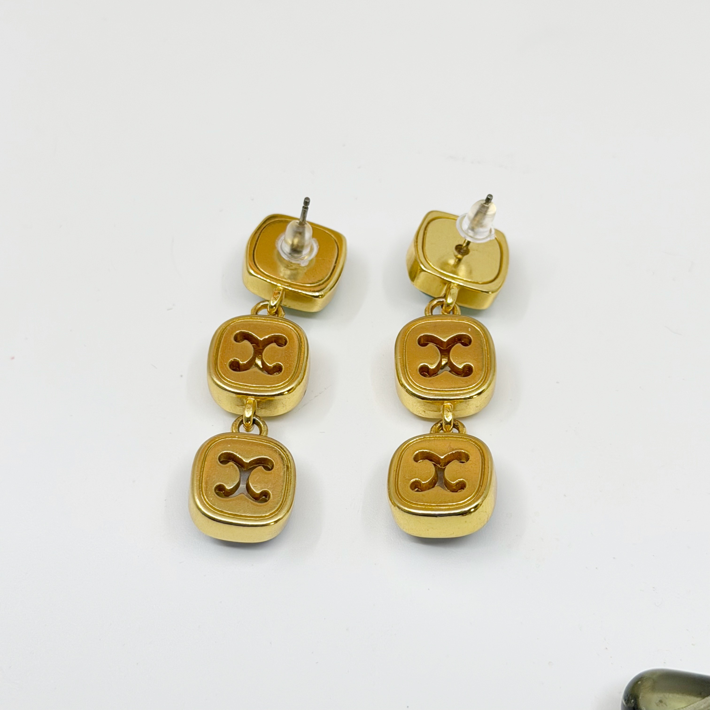 Vintage Gold Tone Glass cabochon drop earrings - GM3025 - photo 4