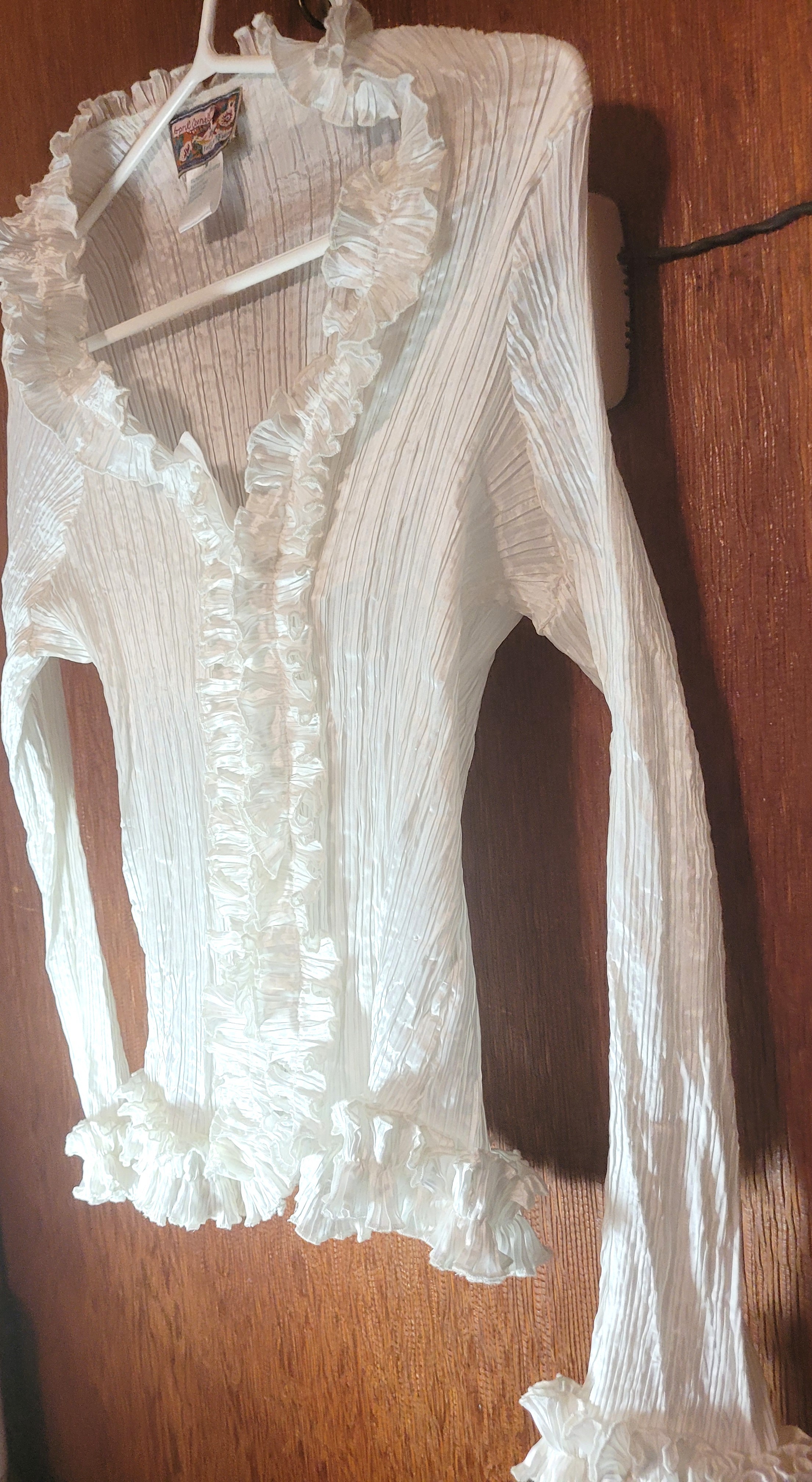April Cornell Cream Pleated Ruffle Front Blouse Medium Long Slee - photo 3