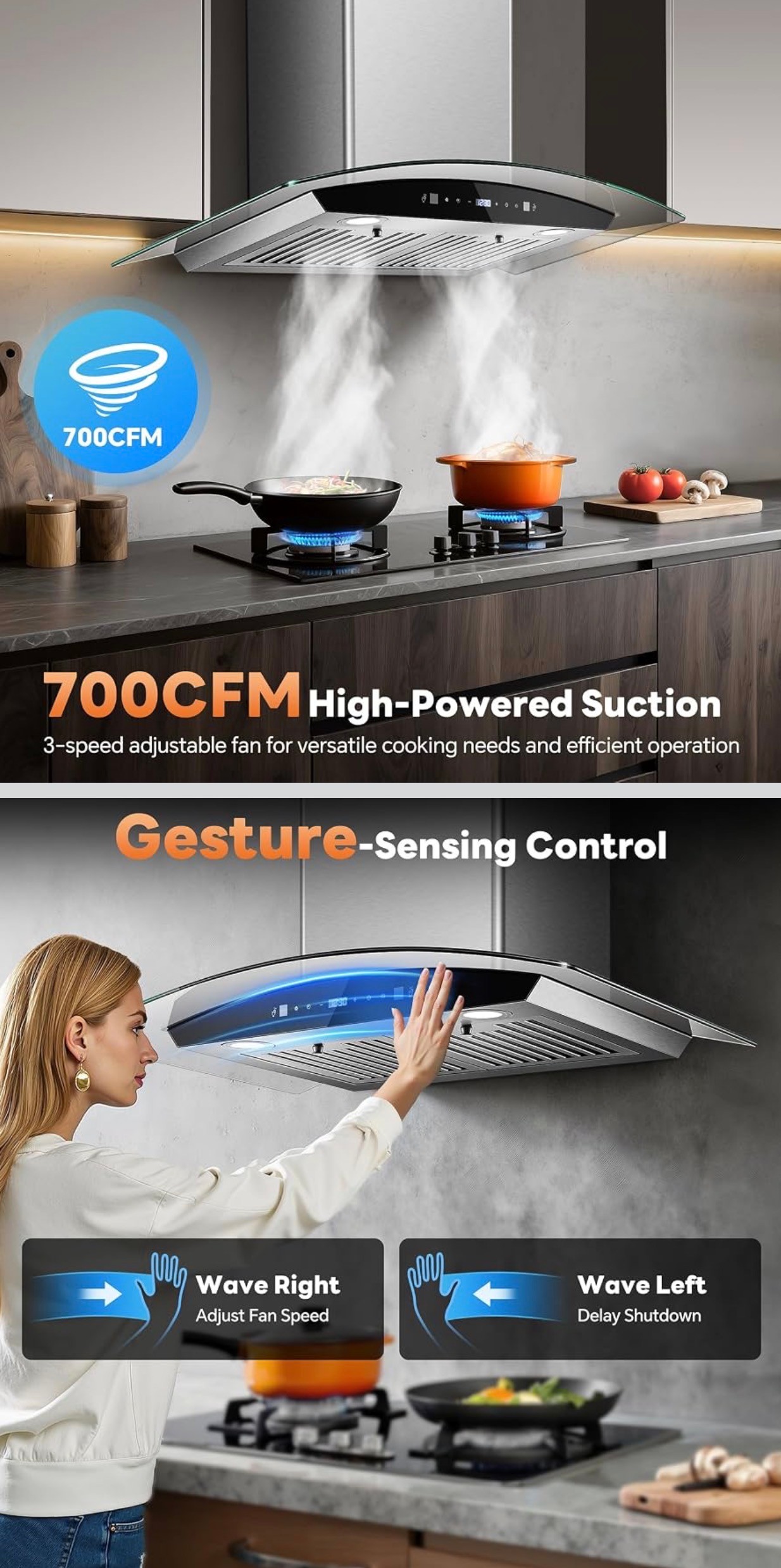 Kitchen Range Hood 30" Wall Mount Stainless Steel Touch Control - photo 2