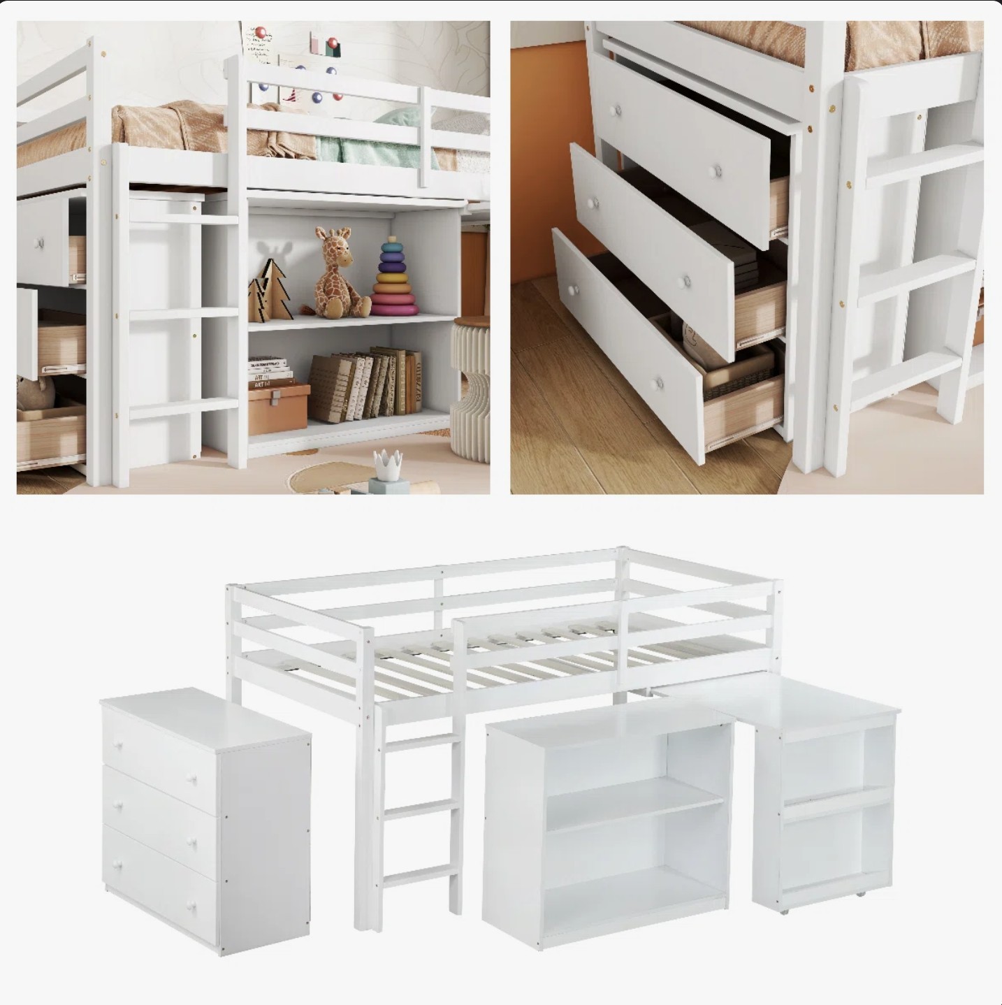 Kids MultiFunctional Loft Bed with Pulling Out Desk - photo 5