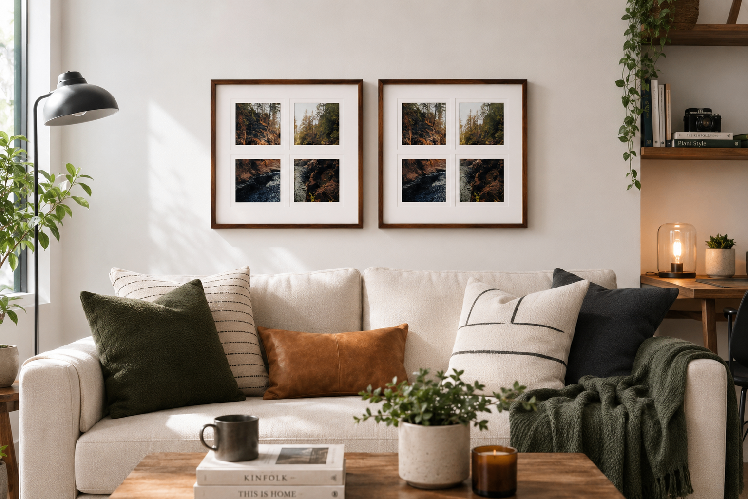 Set of 2 Walnut-Framed Nature Photo Collages – Modern Home Decor - photo 3