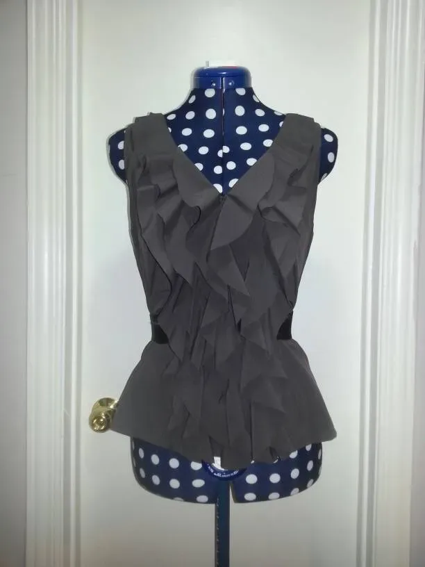 Super Cute Grey Sleeveless Shirt, Lots Of Frillies - Alythea ...