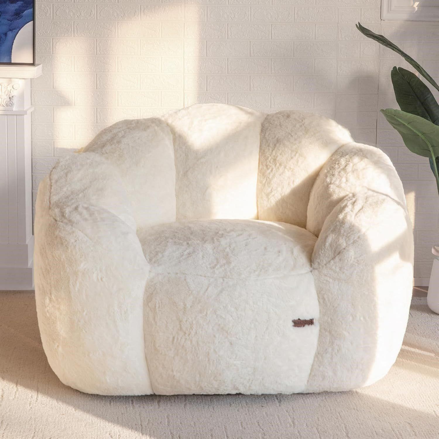 MAXOYO Floral Shaped Faux Fur Bean Bag Chair - Beige