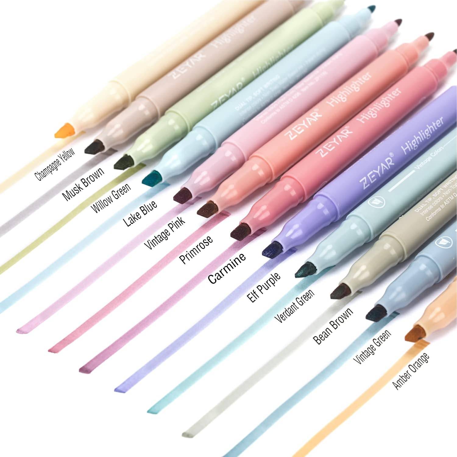 ZEYAR Flexible Tip Highlighter Pen Vintage Colors (12 Pack) - photo 3