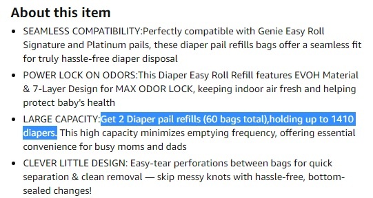 NEW~ Diaper Pail Refill Bags 60ct Compatible with Genie - photo 4