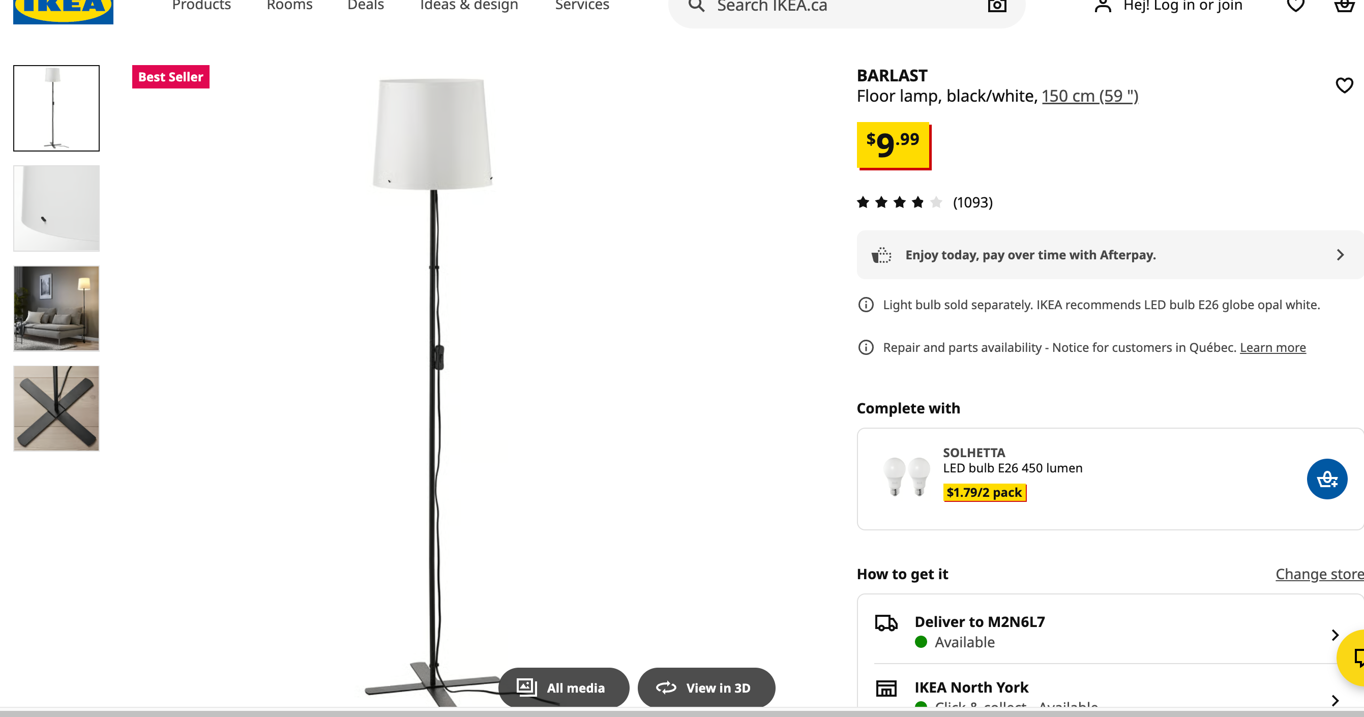 IKEA BARLAST Floor Lamp – Black/White