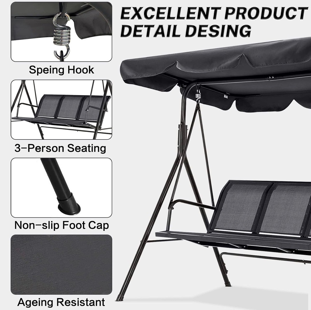 Patio Outdoor Swing Chair Hammock Metal Adjustable Heavy Duty - photo 4