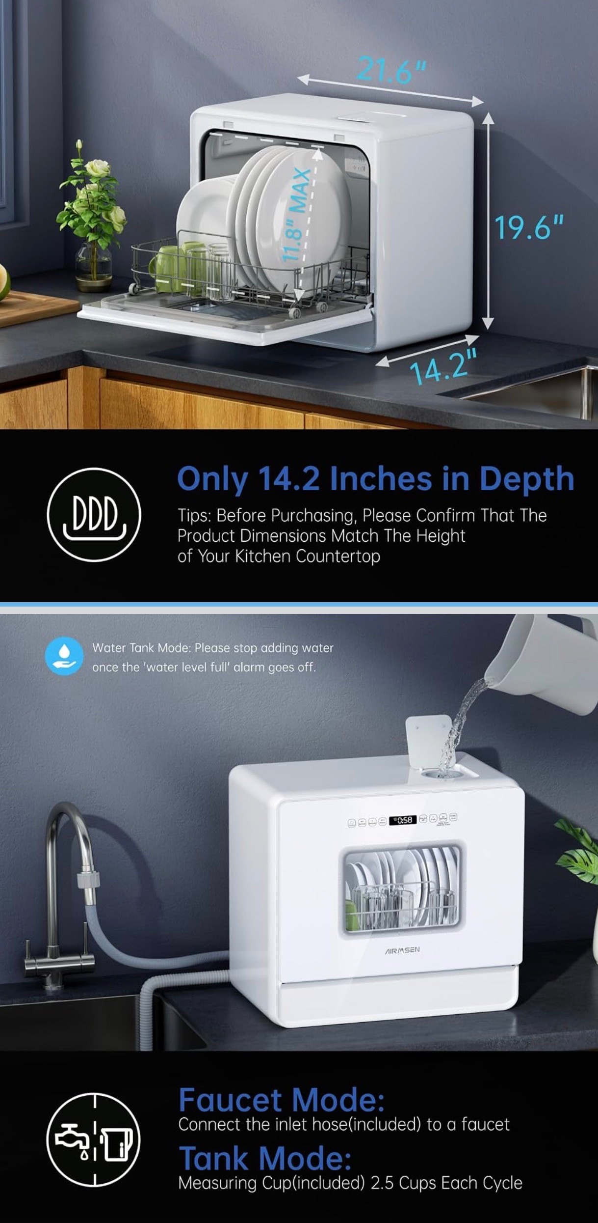 AIRMSEN Countertop Dishwasher 72H Air Refresh Heated Drying - photo 2