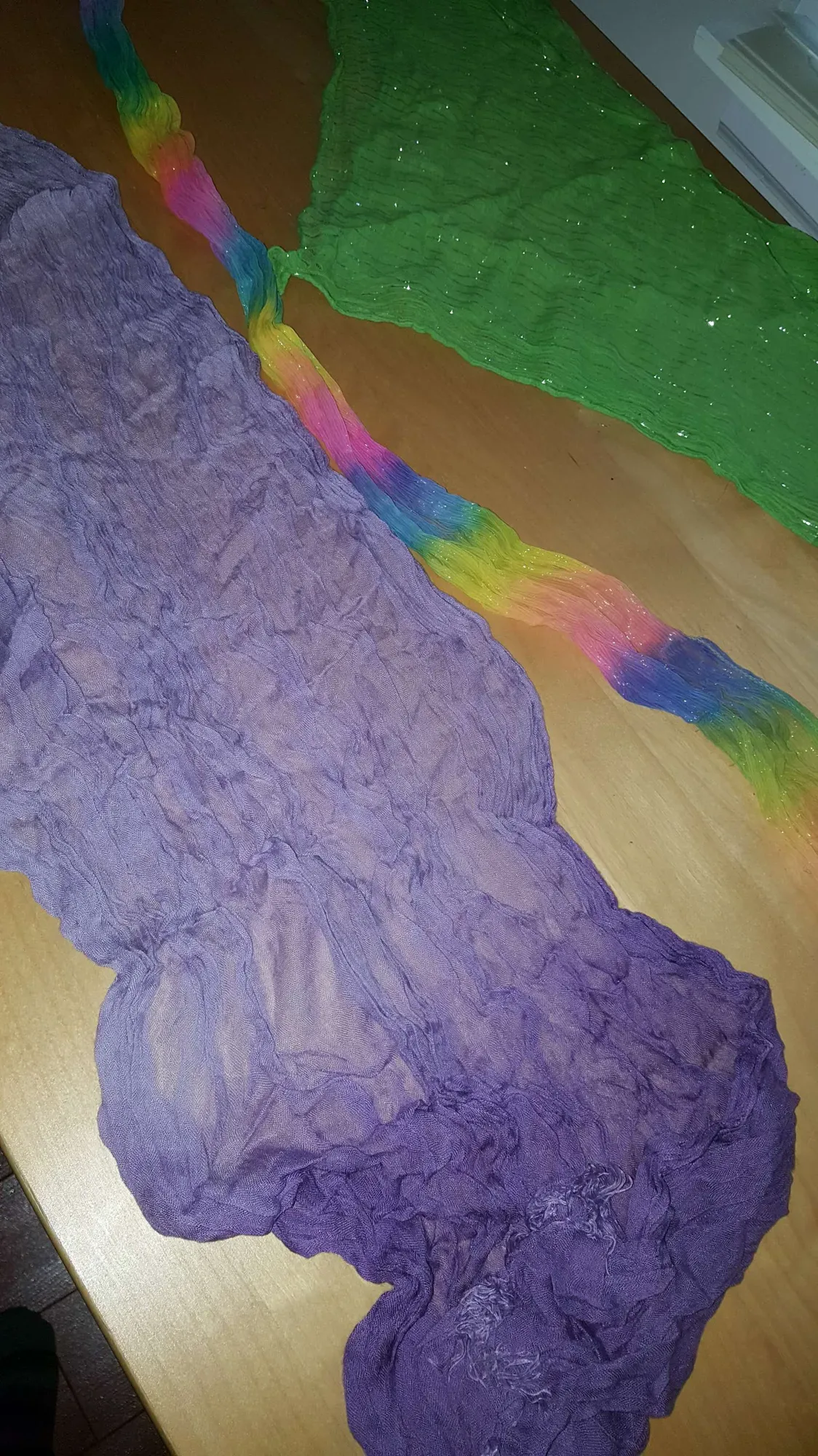 3 scarves -- green w silver, rainbow, & shades of purple - photo 4