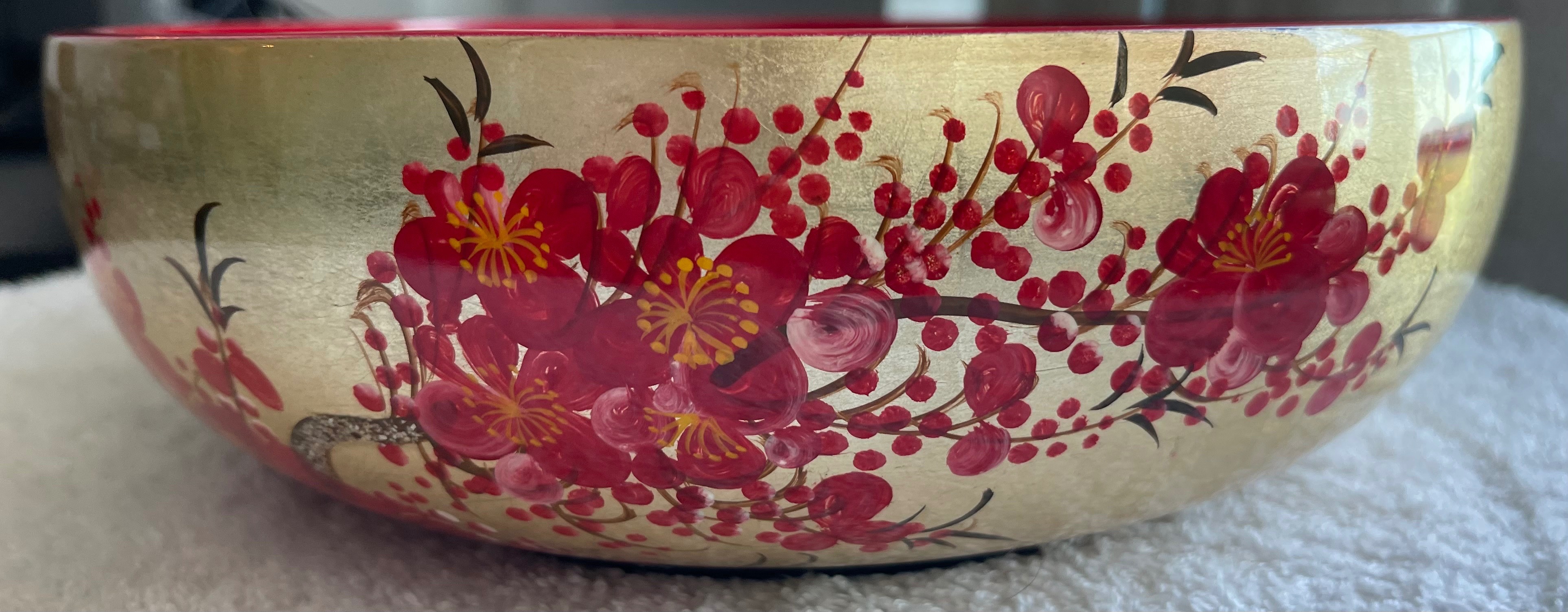 Vintage Gold Leaf Lacquerware Bowl Eggshell Inlay 9.6" - photo 2