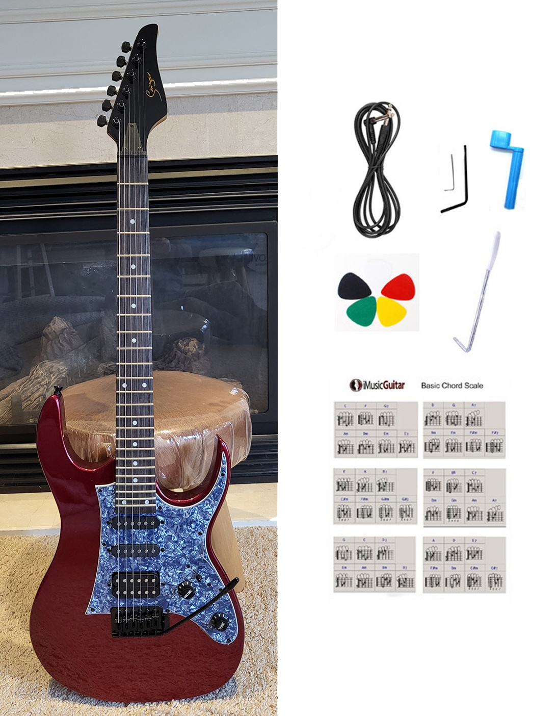 Brand New Full-Size Electric Guitar – Red Finish, HSS Pickup