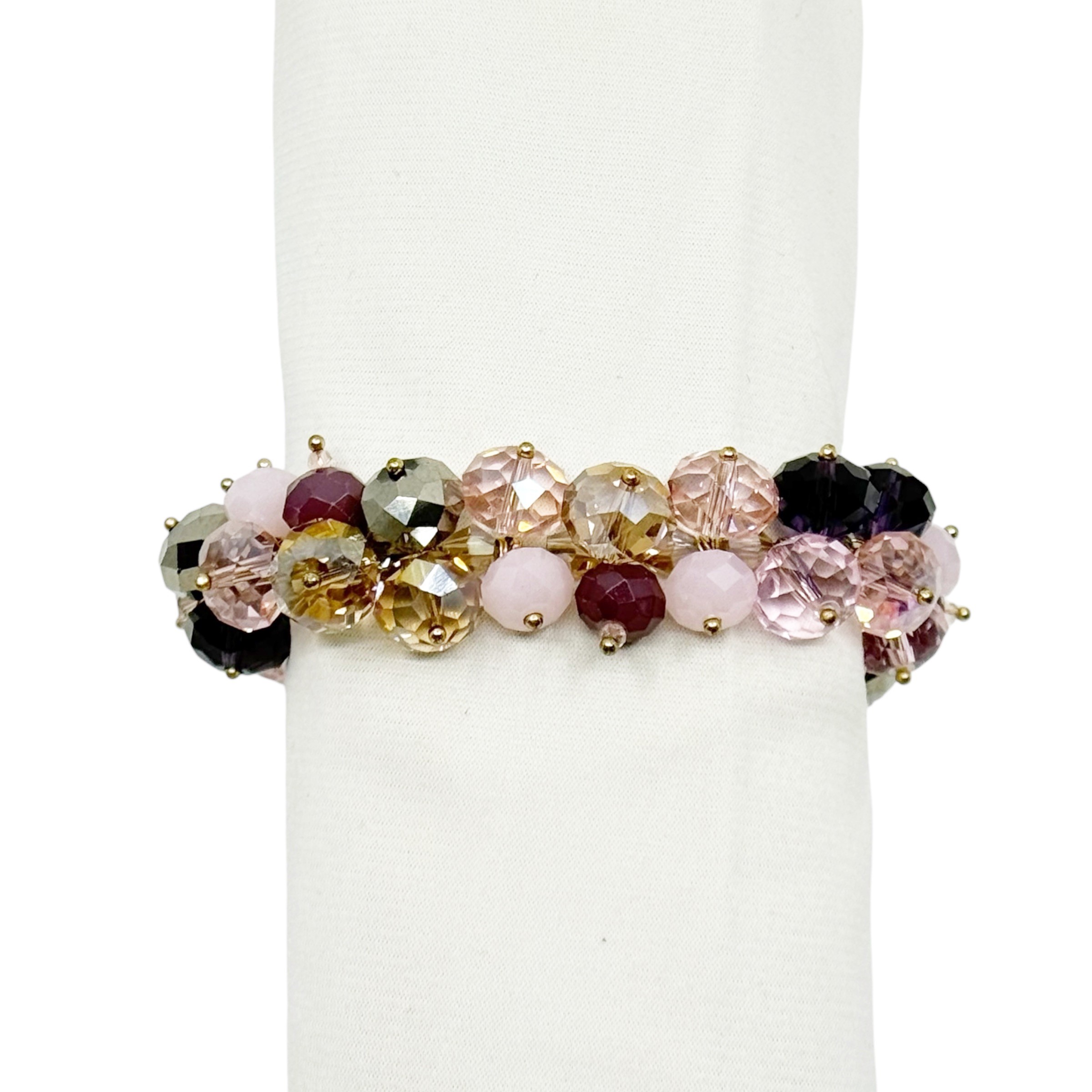 Gold Tone glass bead stretch bangle bracelet - GM3016