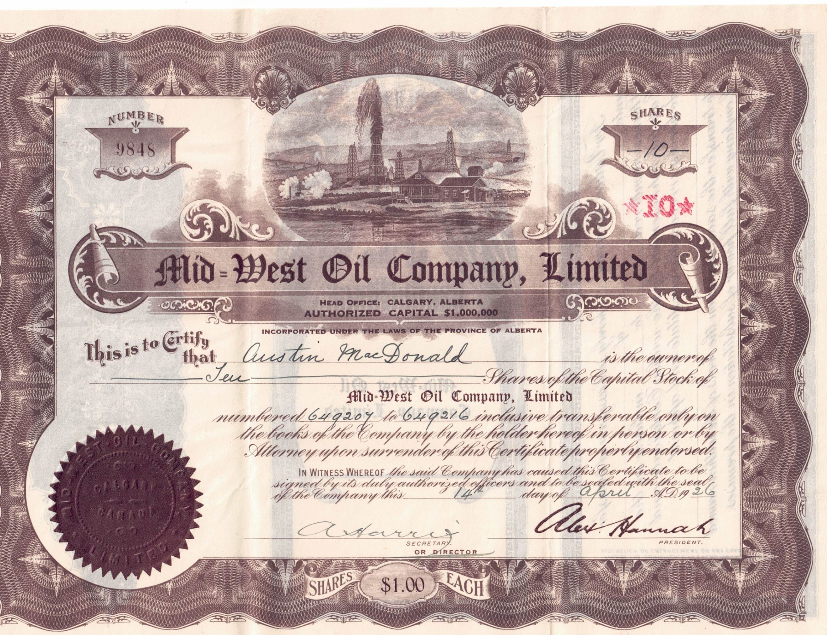 Vintage 1914–1926 Alberta Oil & Gas Stock Certificates  (13 Pcs) - photo 4