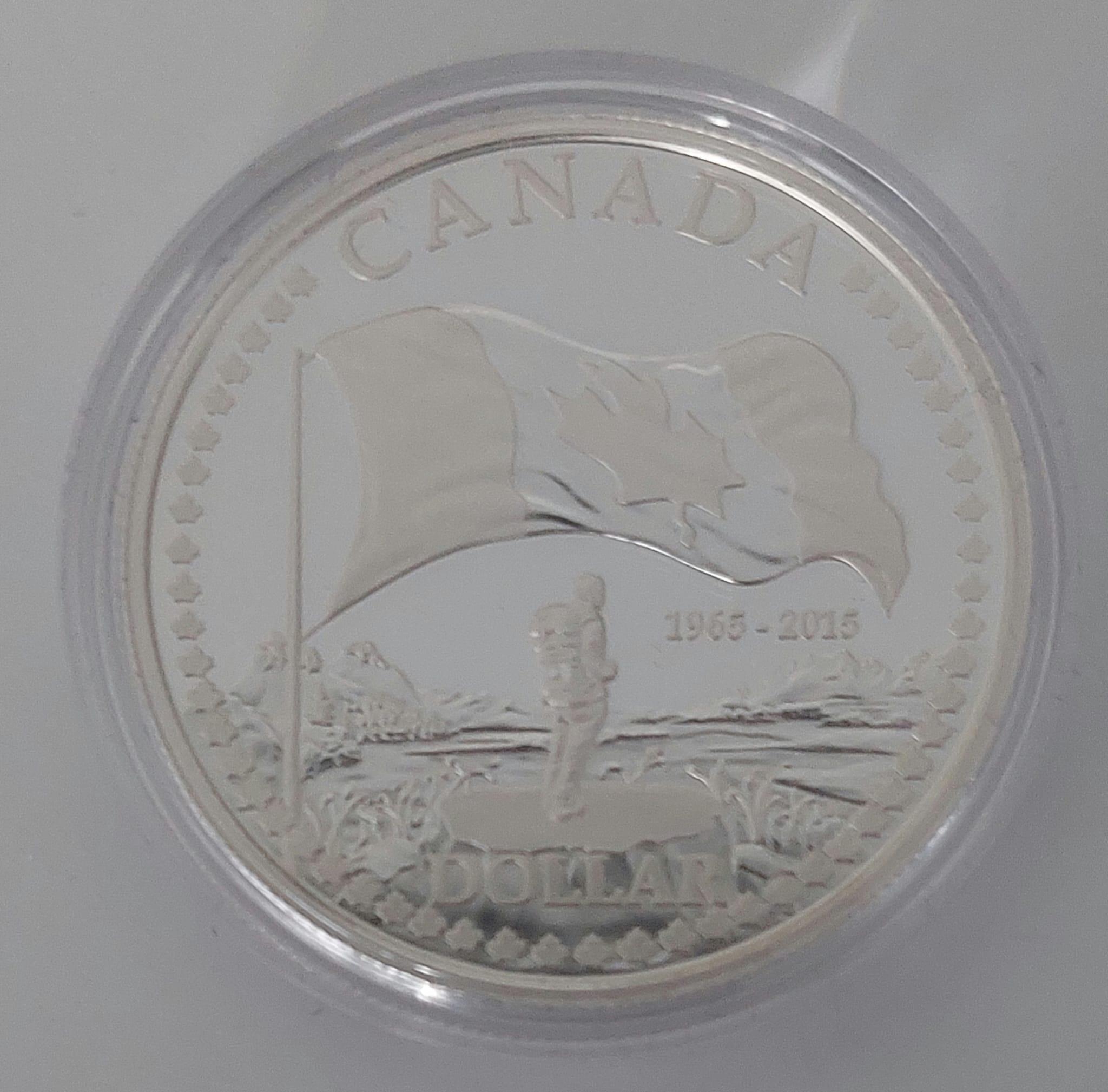 2015 $1 Proof Silver Dollar: 50th Anniv. Canadian Flag - photo 2