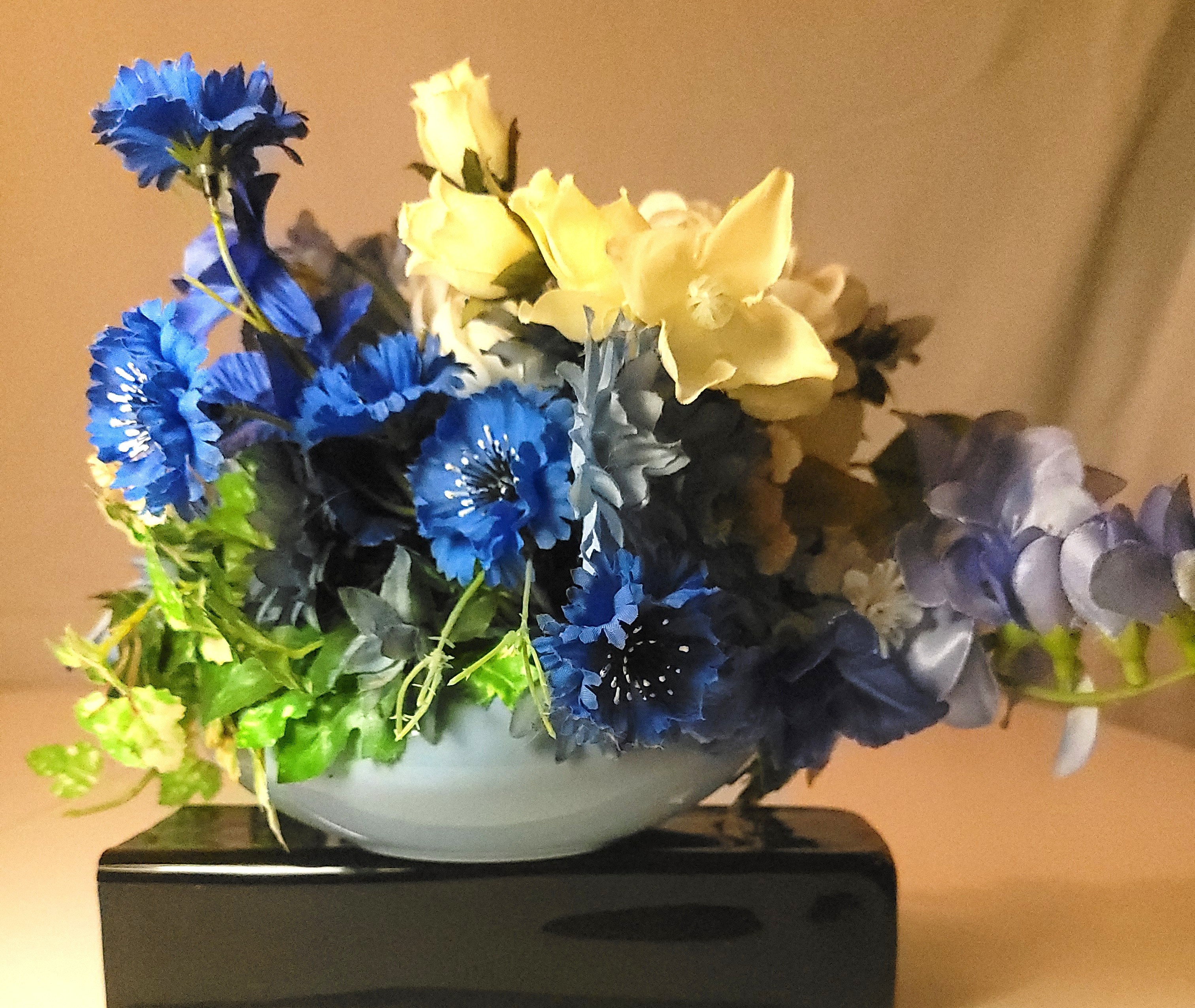 Vintage Blue & White Faux Floral Arrangement in Light Blue Bowl - photo 3
