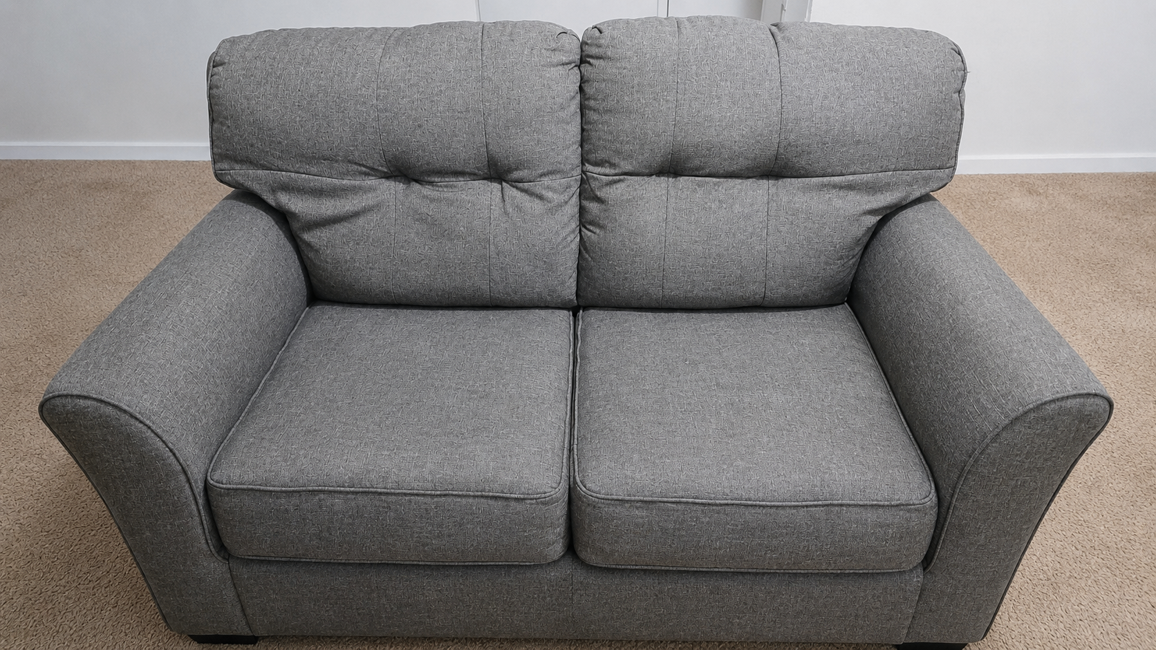Grey Fabric Loveseat Sofa + Bonus Teal Velvet Protector Cover - photo 2